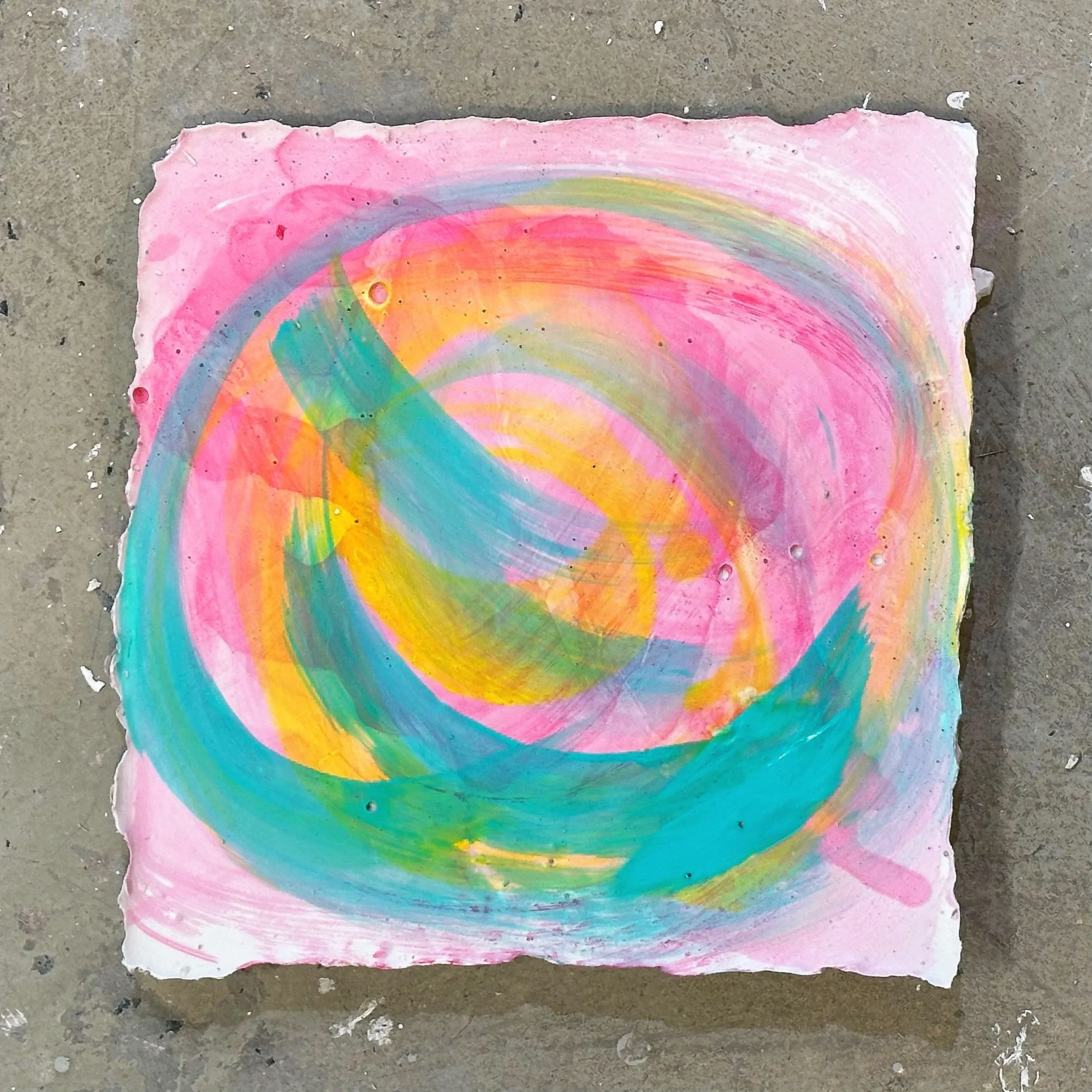 ~12in x ~12in x 0.5in (acrylic paint on plaster)
