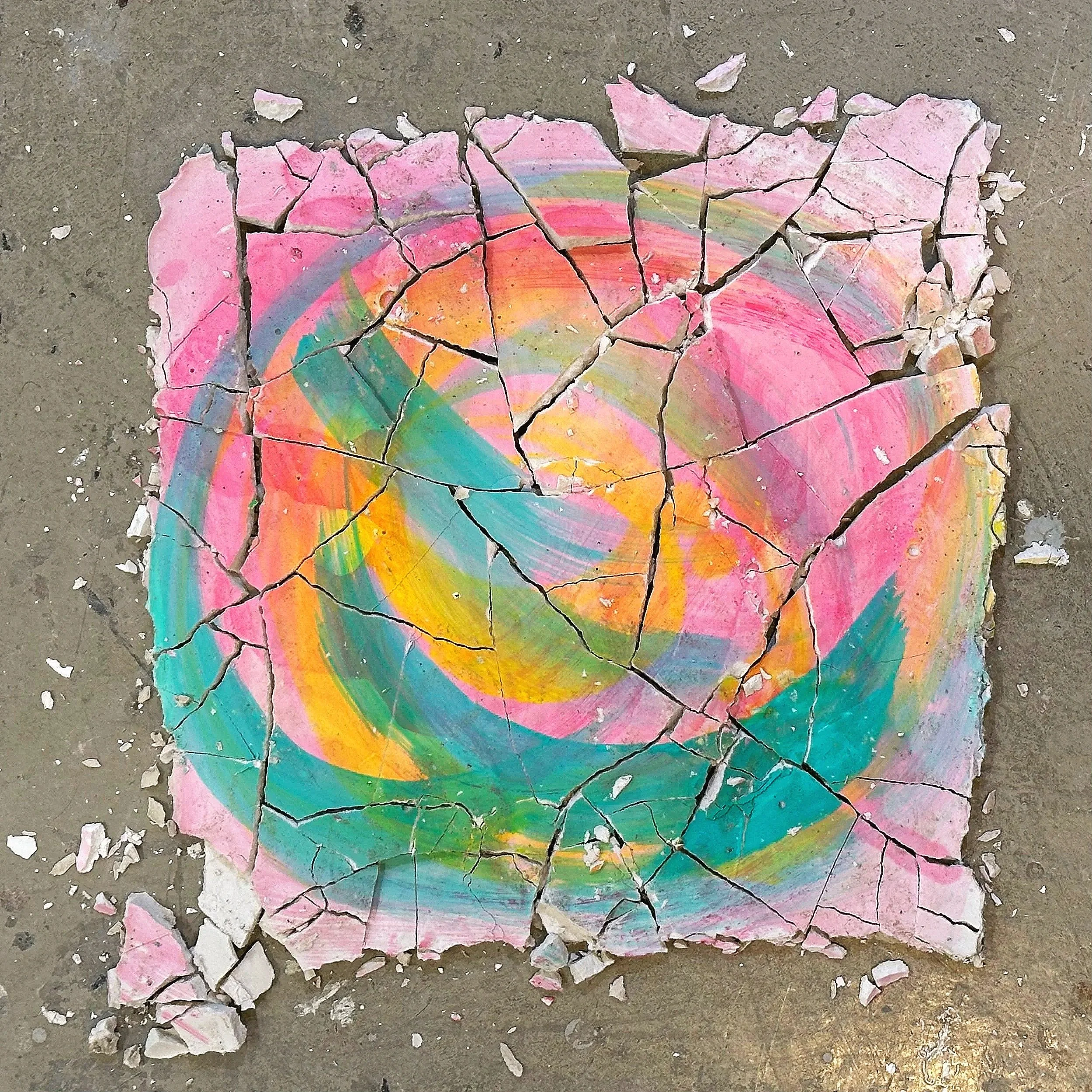 ~12in x ~12in x 0.5in (acrylic paint on plaster)