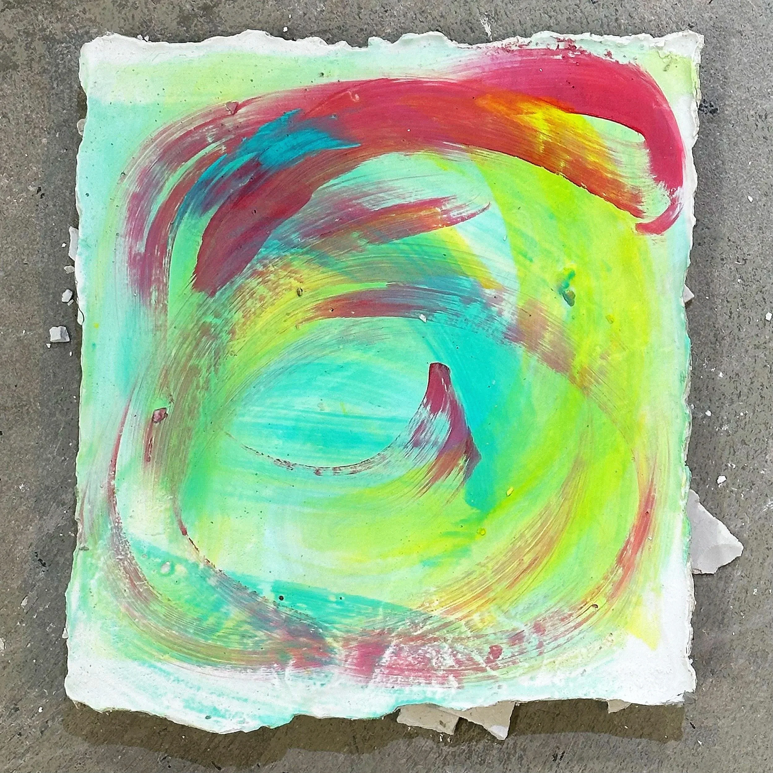 ~12in x ~12in x 0.5in (acrylic paint on plaster)