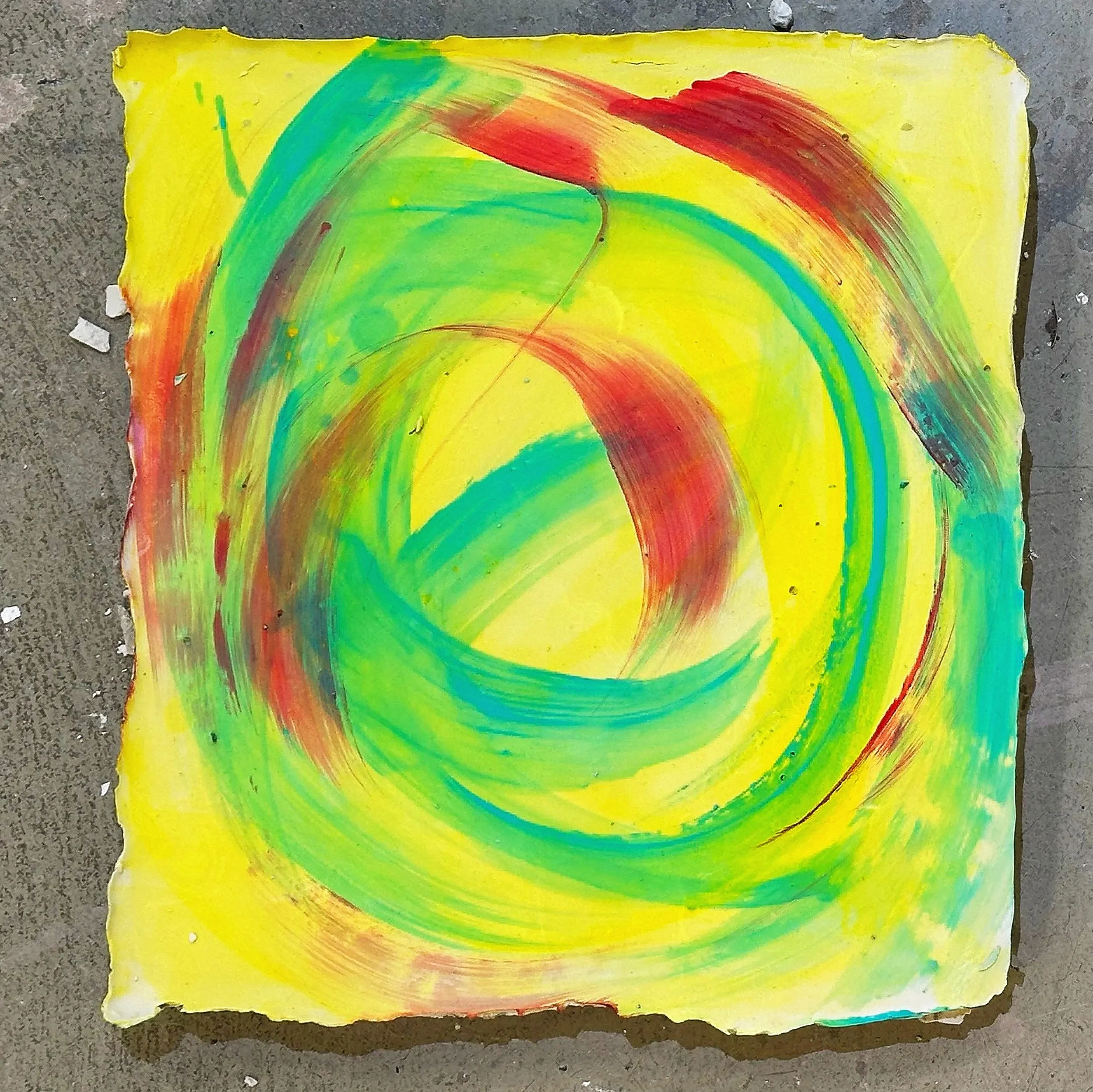 ~12in x ~12in x 0.5in (acrylic paint on plaster)