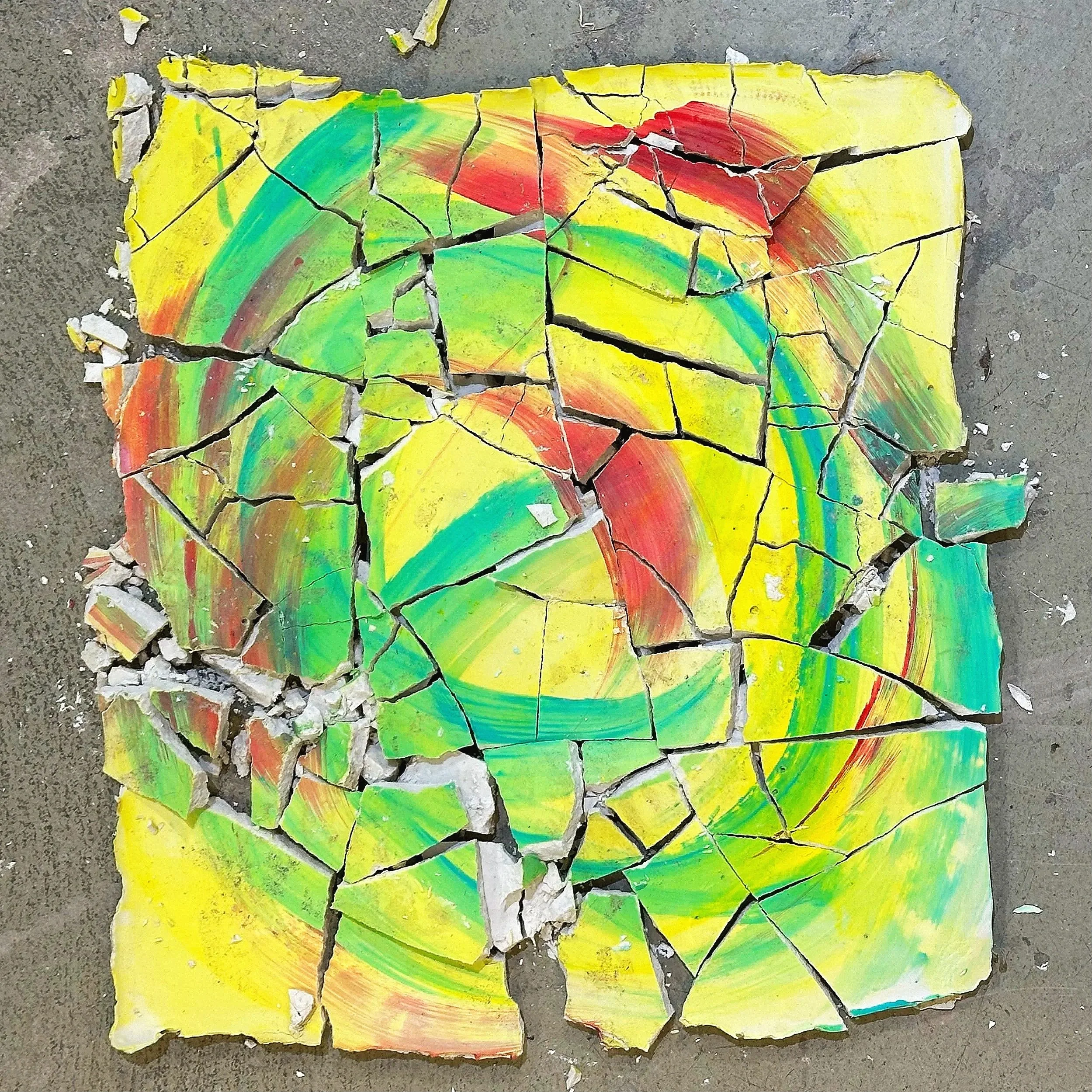 ~12in x ~12in x 0.5in (acrylic paint on plaster)