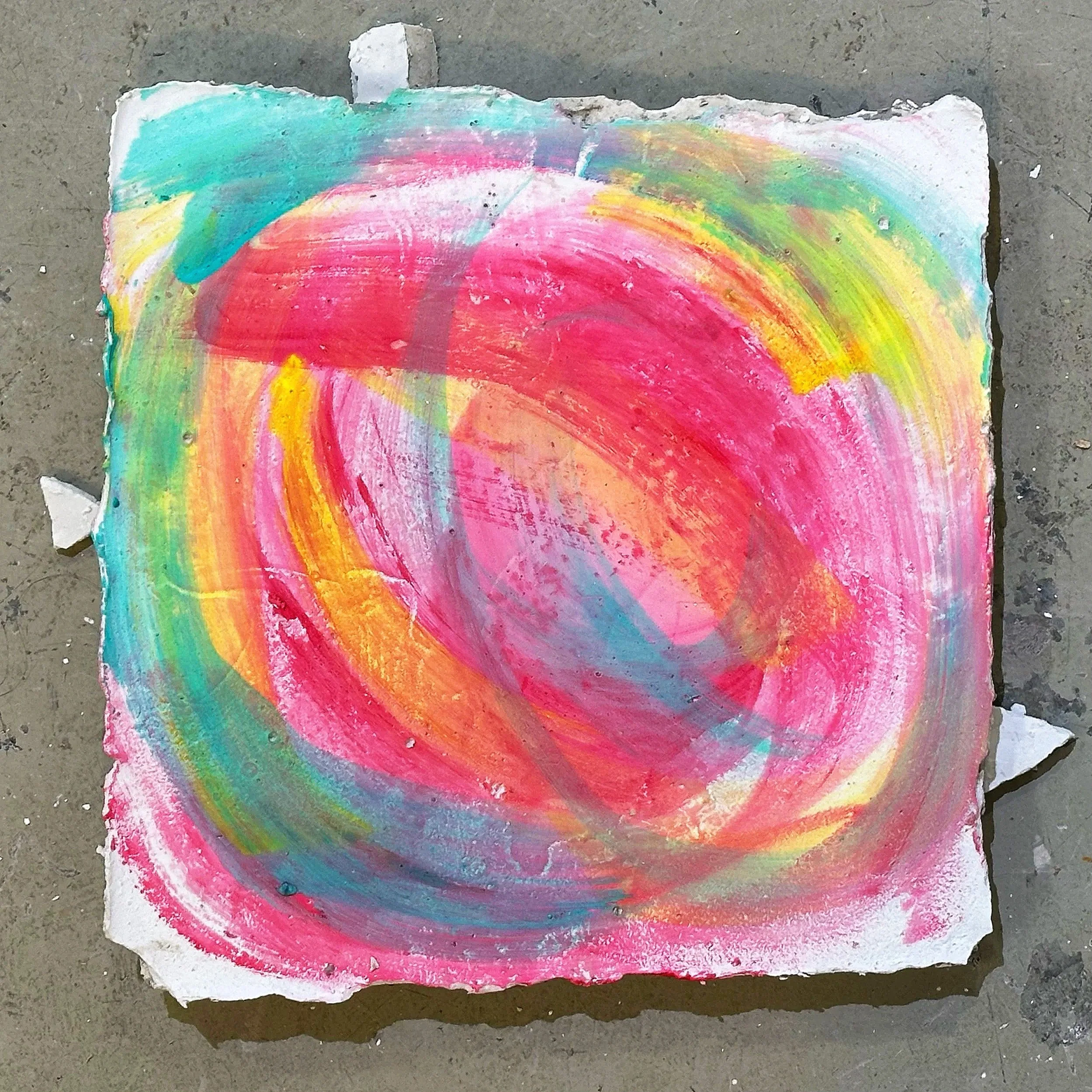 ~12in x ~12in x 0.5in (acrylic paint on plaster)
