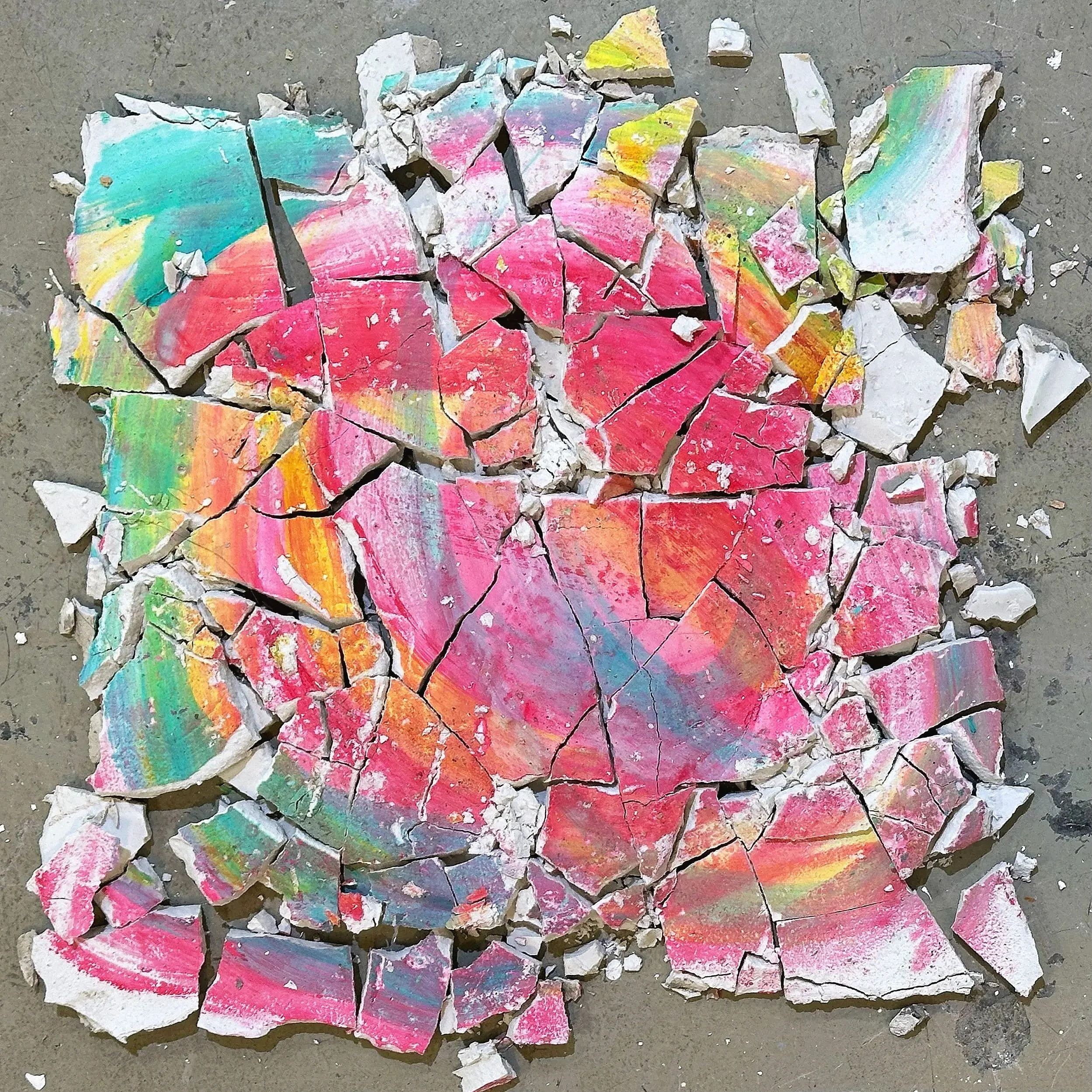 ~12in x ~12in x 0.5in (acrylic paint on plaster)
