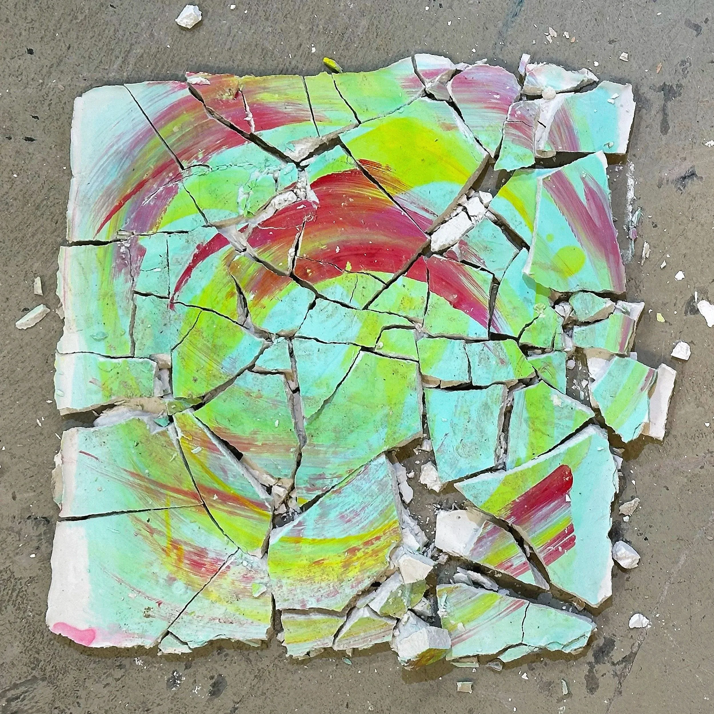 ~12in x ~12in x 0.5in (acrylic paint on plaster)