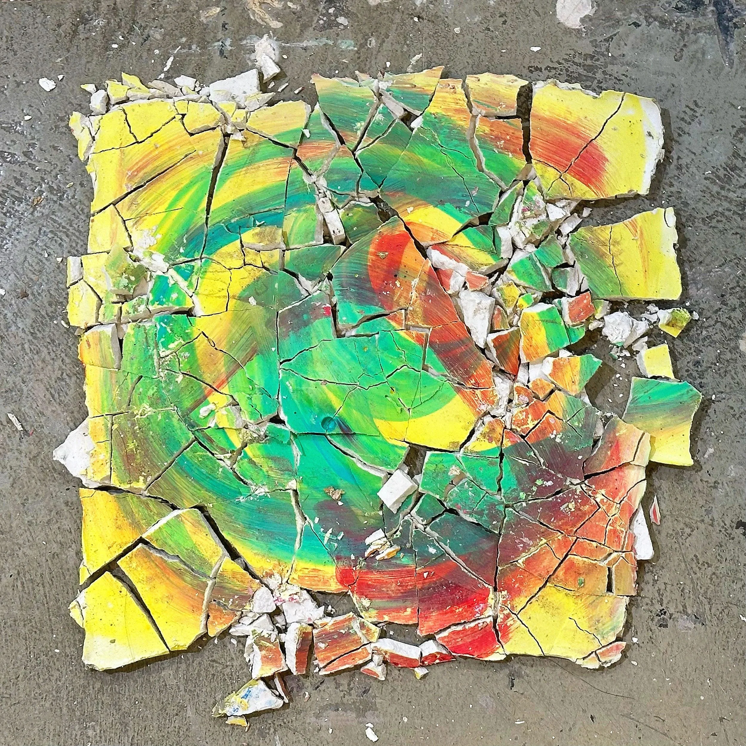 ~12in x ~12in x 0.5in (acrylic paint on plaster)