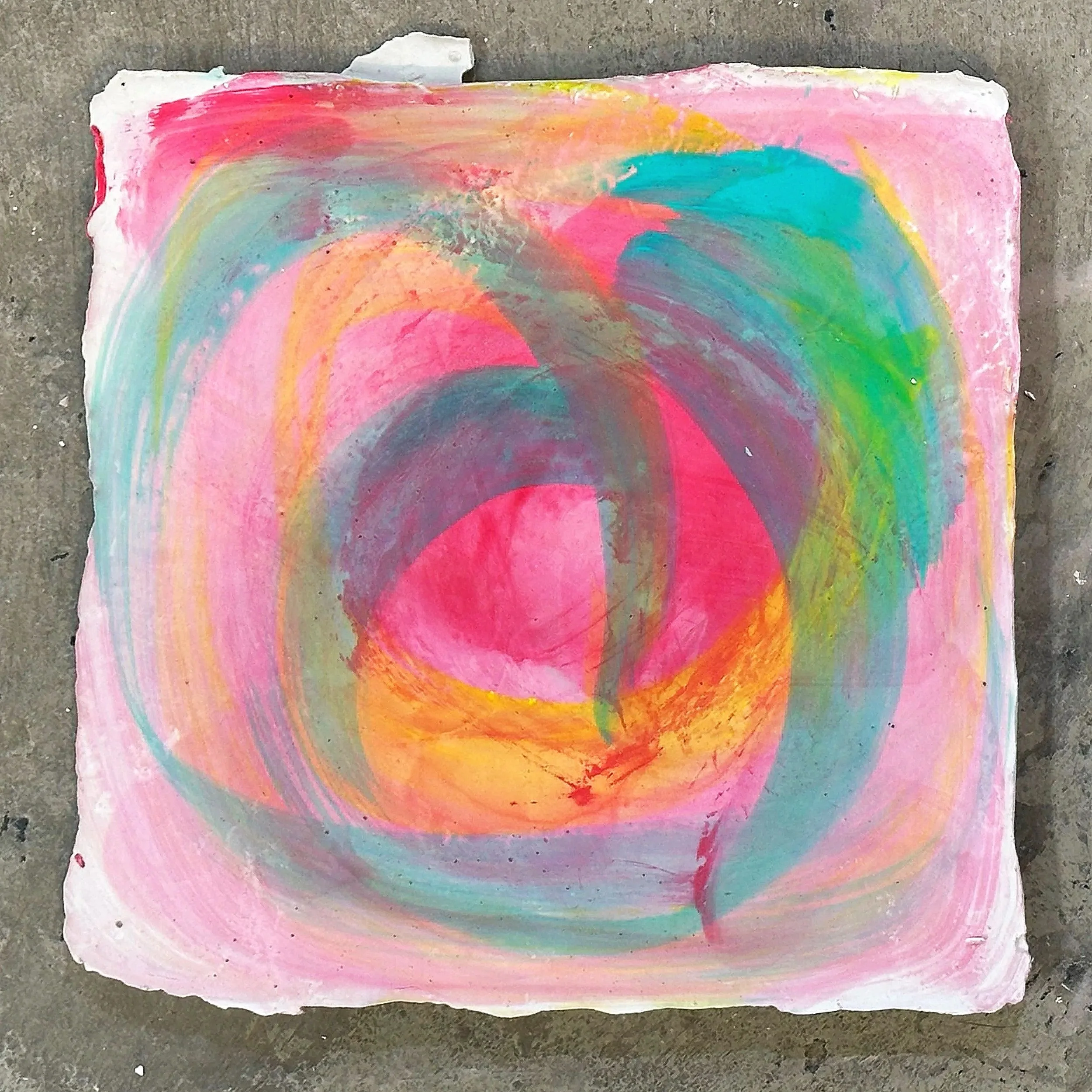 ~12in x ~12in x 0.5in (acrylic paint on plaster)