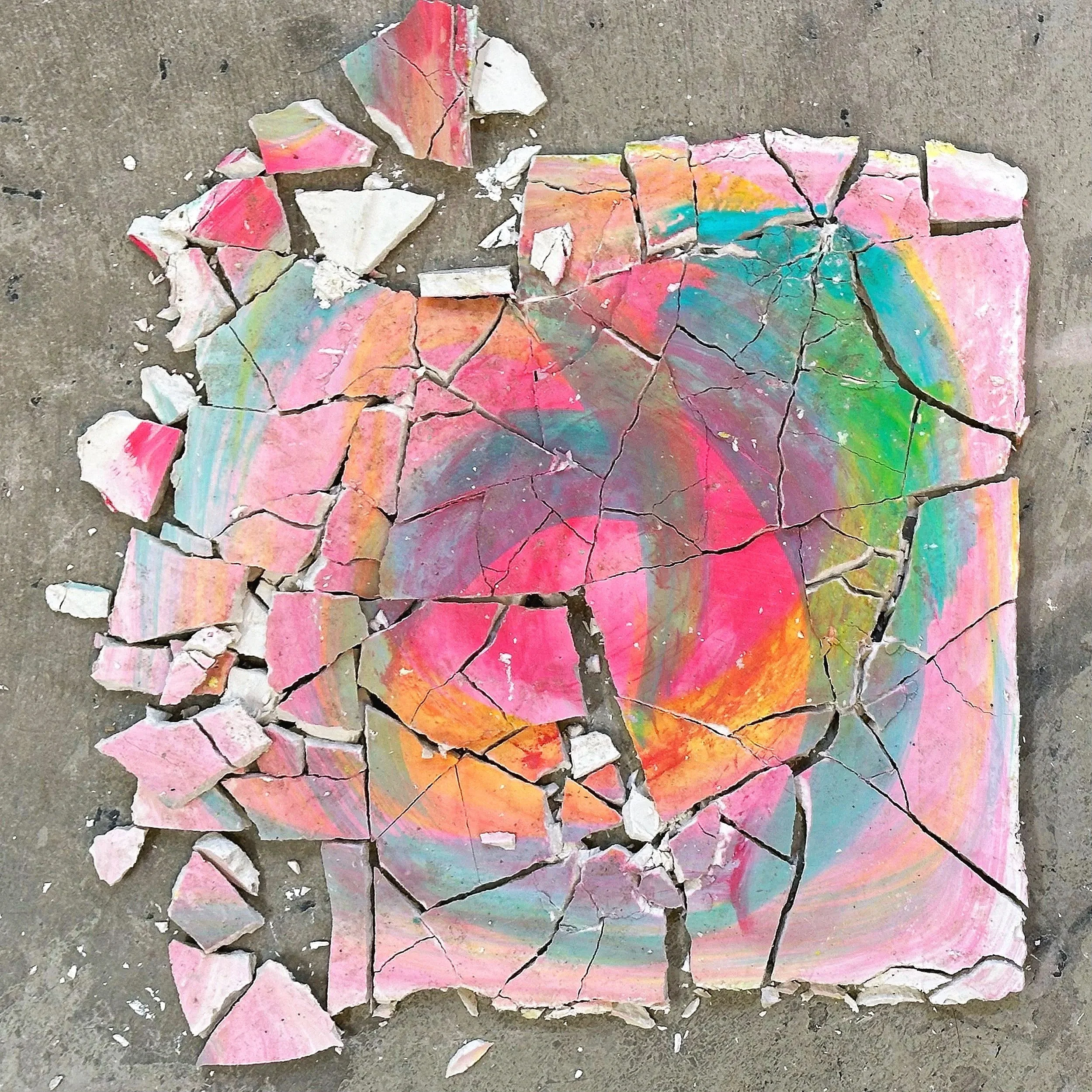 ~12in x ~12in x 0.5in (acrylic paint on plaster)