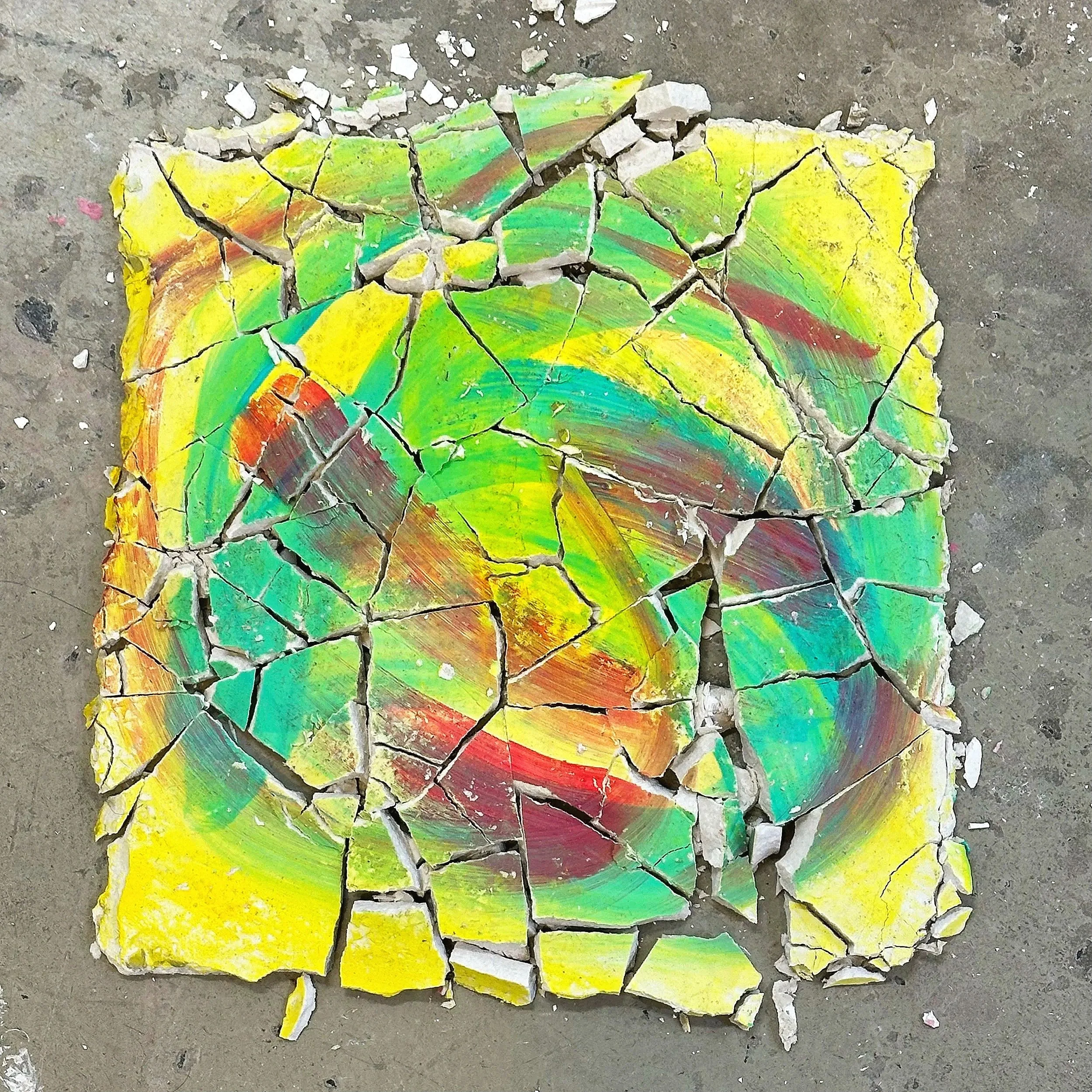 ~12in x ~12in x 0.5in (acrylic paint on plaster)