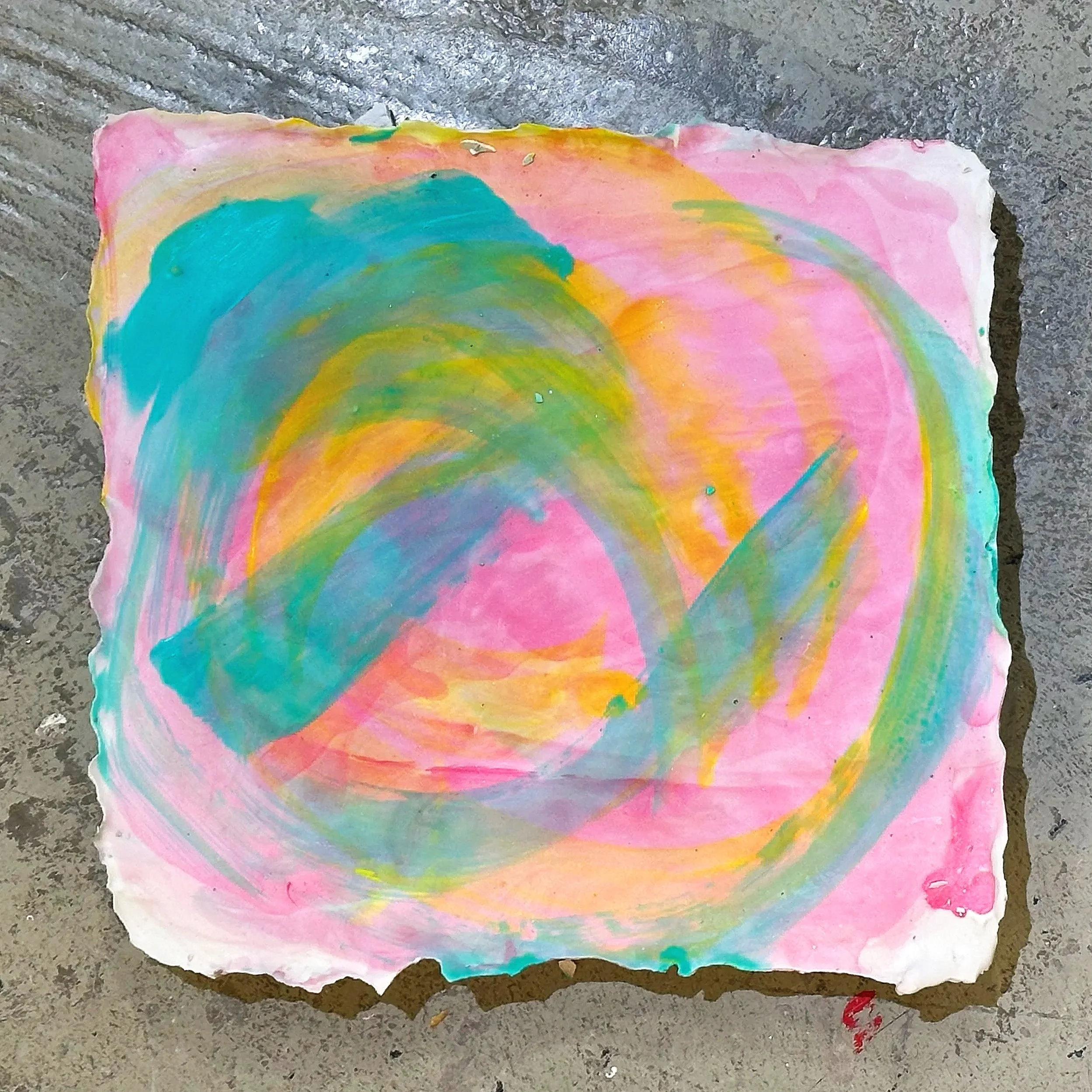 ~12in x ~12in x 0.5in (acrylic paint on plaster)