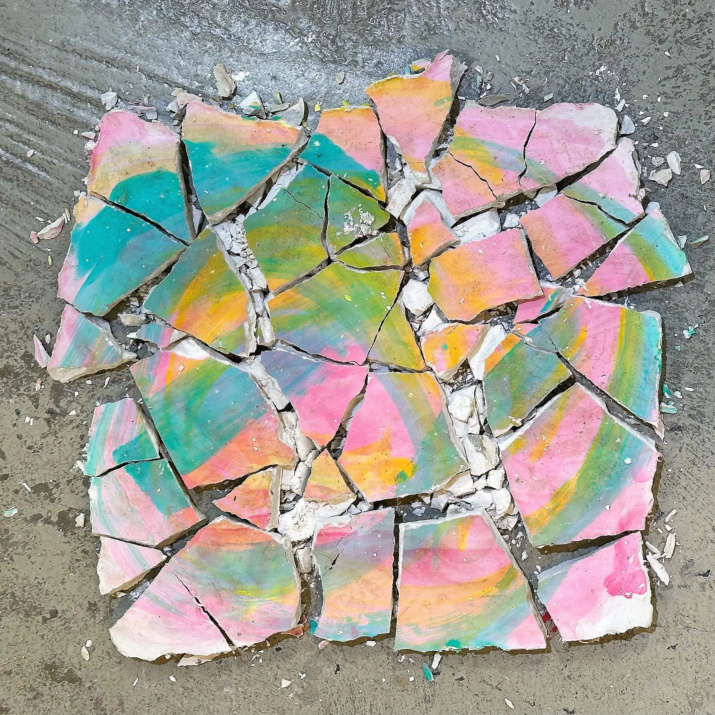 ~12in x ~12in x 0.5in (acrylic paint on plaster)