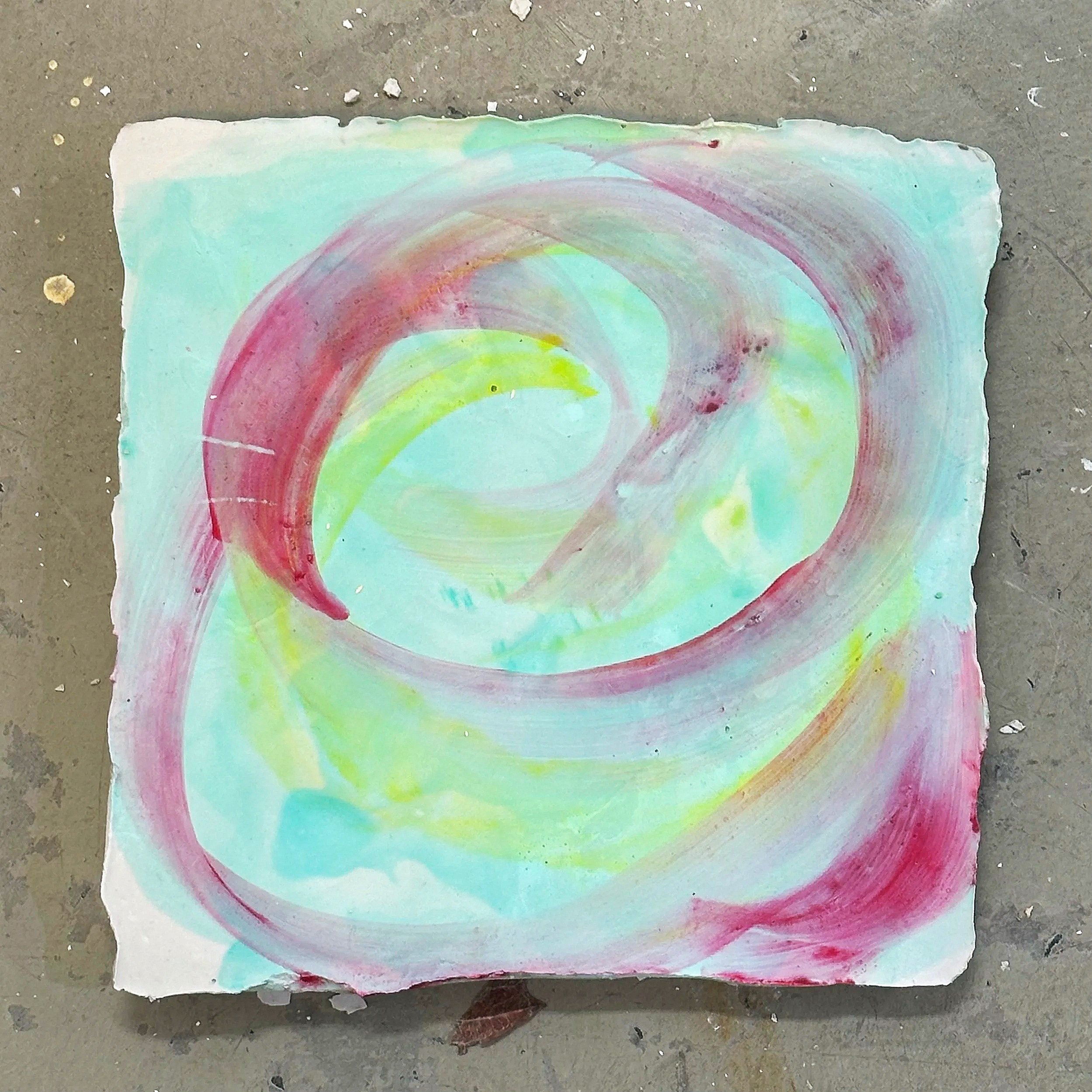 ~12in x ~12in x 0.5in (acrylic paint on plaster)