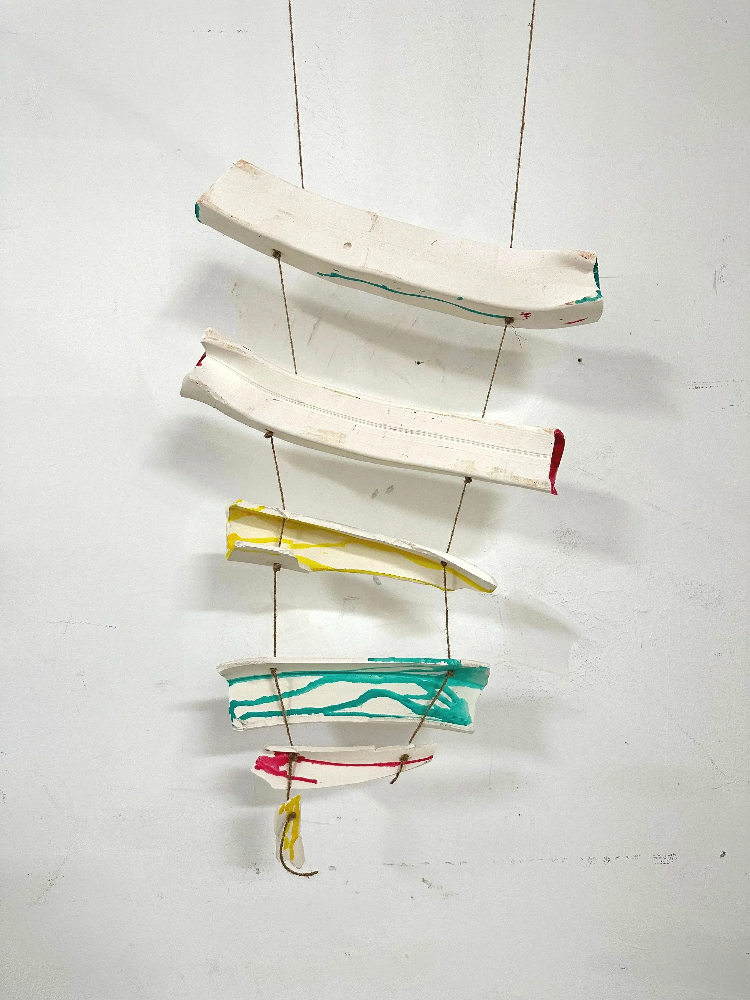 26in x 2.5in x 15in (ceramic clay, acrylic paint, twine)