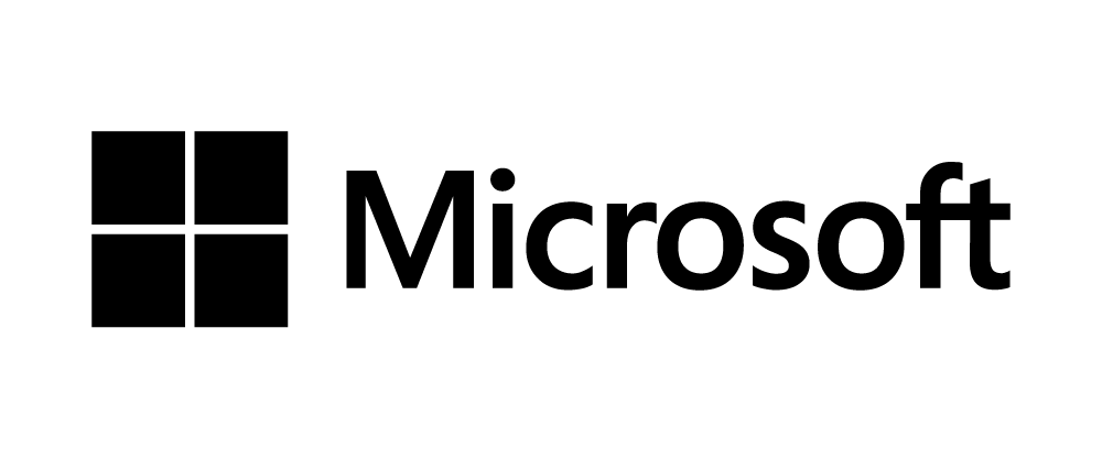 Microsoft logo with four squares and the word 'Microsoft' in black text.
