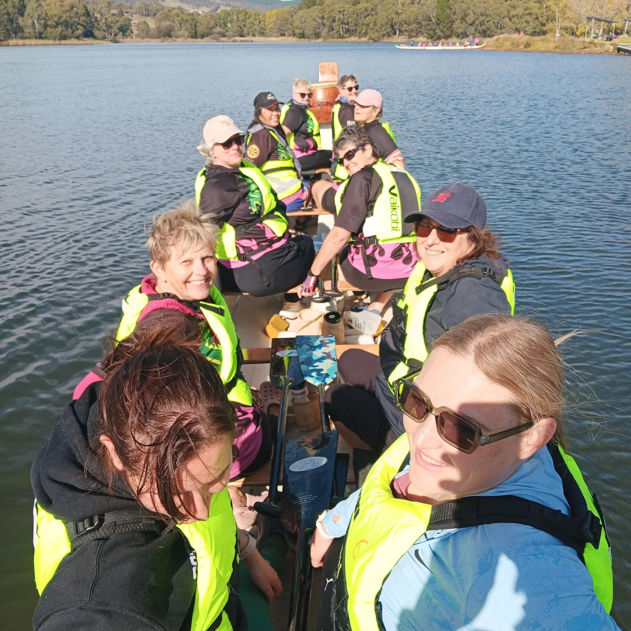 A happy crew enjoying a Sunday morning together on Lake Canobolas
