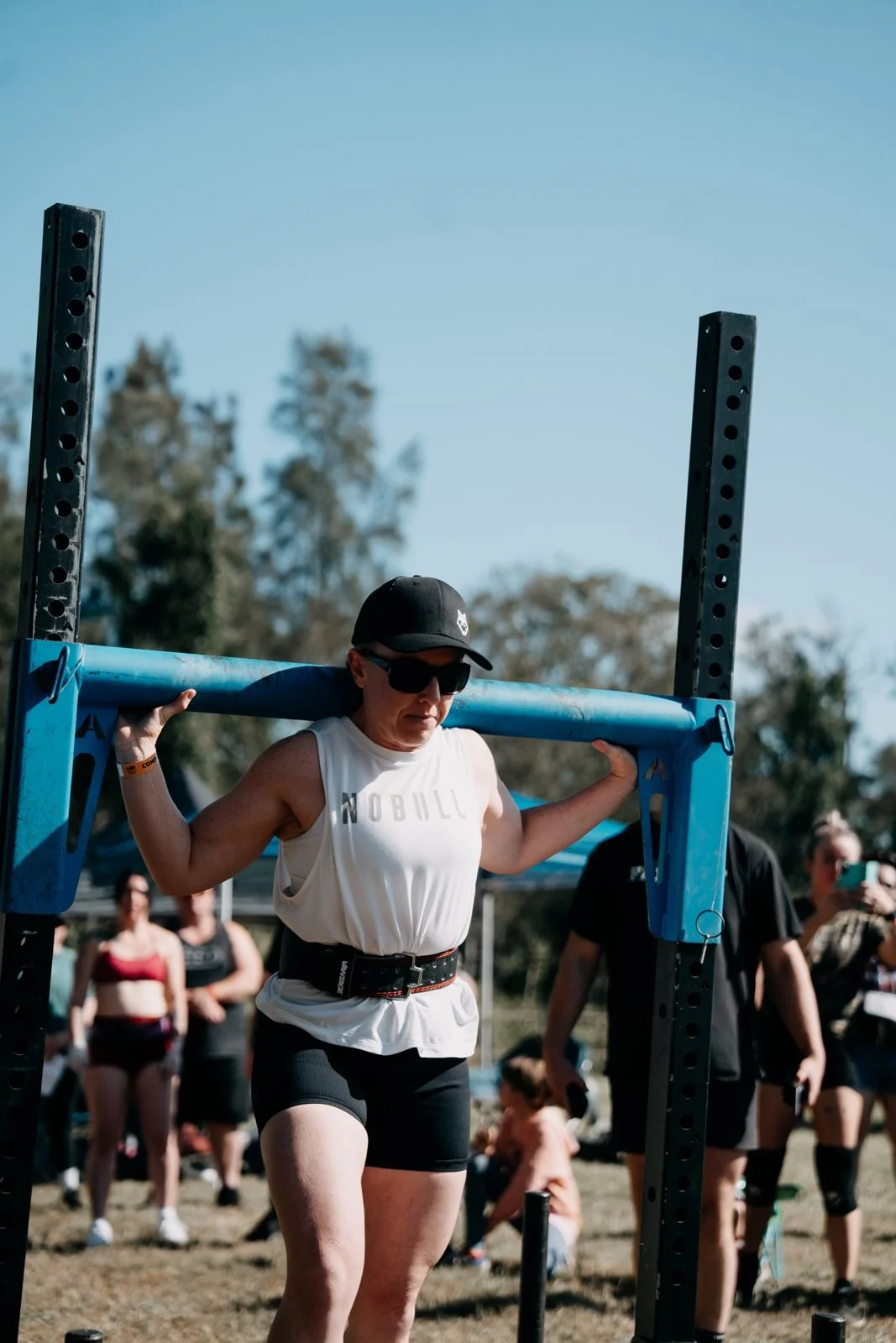 Farm Strong competitor carrying the yoke under load at The Farm Jam, Tocal College, Paterson NSW