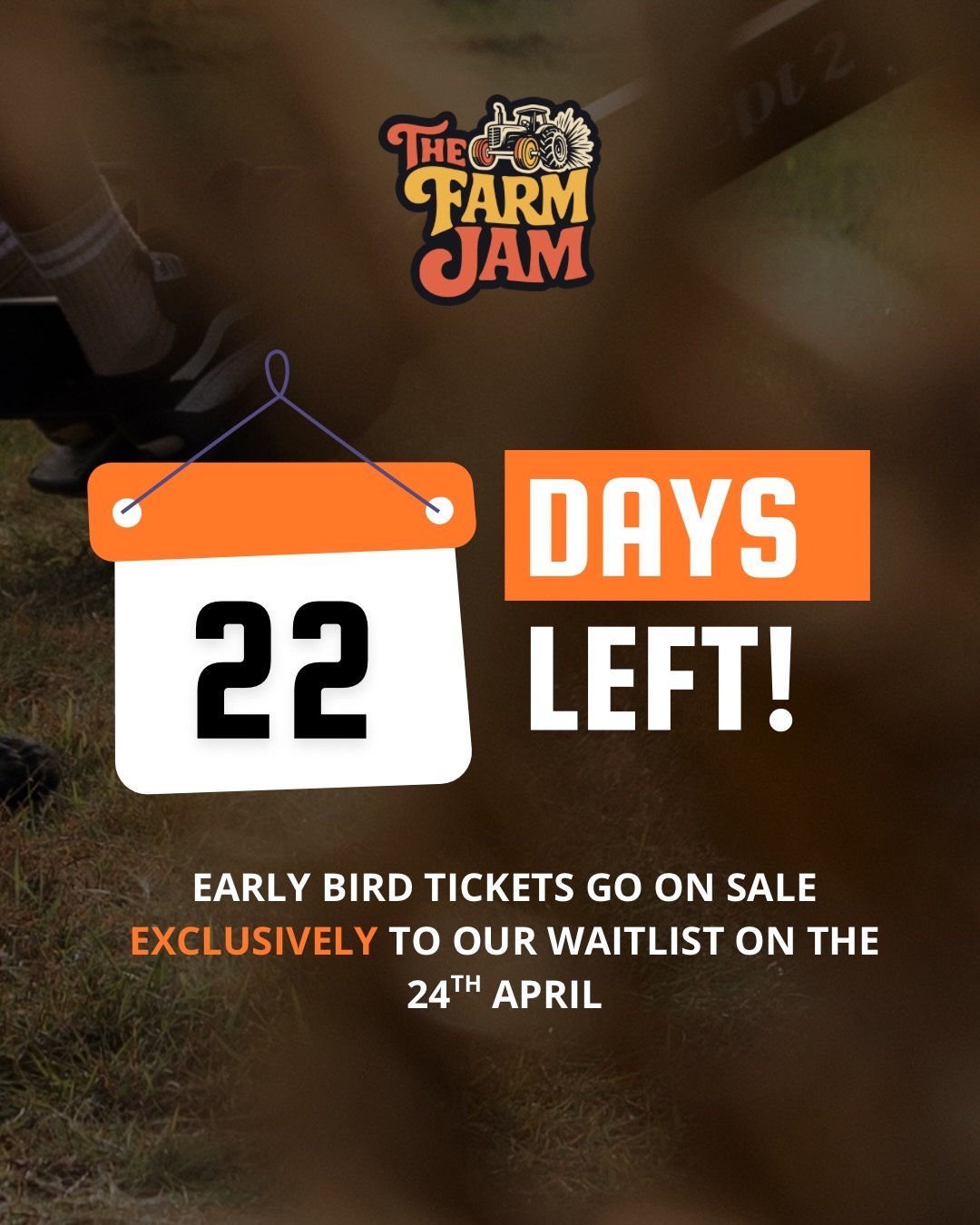 THE COUNTDOWN IS ON 🔥

SUPER Early Bird Tickets - Go live 24th April.

Make sure you&rsquo;re on our waitlist to gain access to the BEST discount Farm Jam has to offer. 

Tickets are limited 🌾
Link in bio 🔗