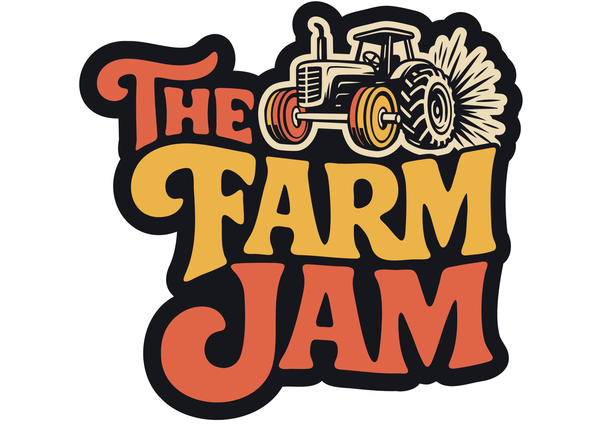 The Farm Jam logo, a vintage tractor above orange and yellow lettering
