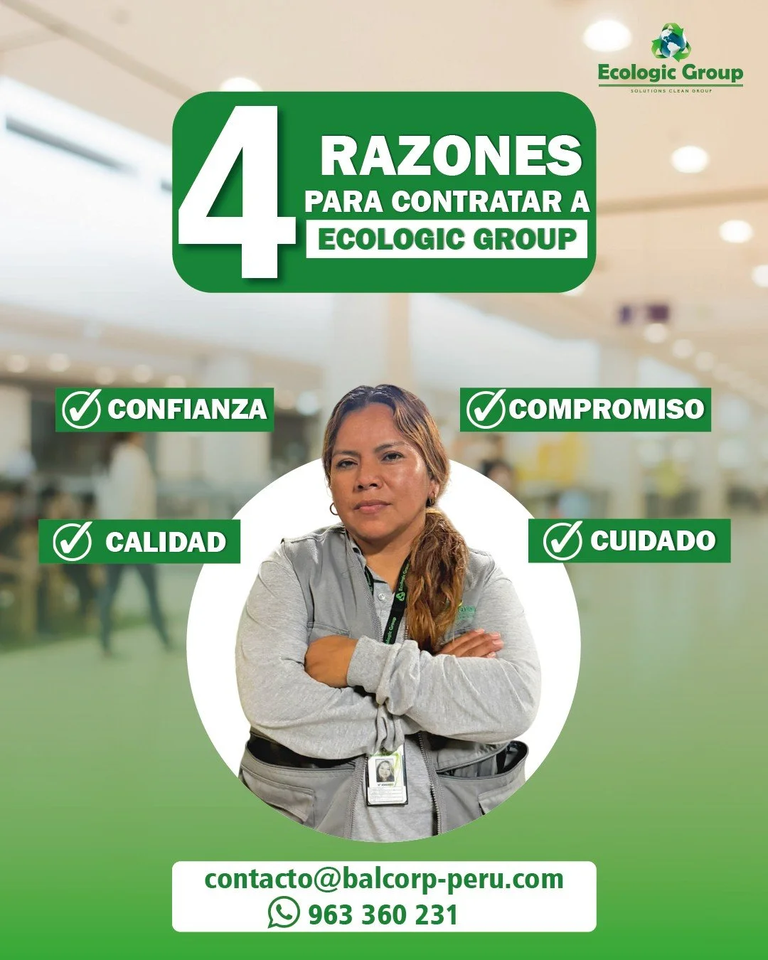 &iquest;Buscas un servicio de limpieza corporativa confiable, eficiente y alineado con los valores de tu empresa?
En Ecologic Group combinamos excelencia operativa con compromiso ambiental.
Conoce m&aacute;s  https://www.balcorp-peru.com/ecologic-gro