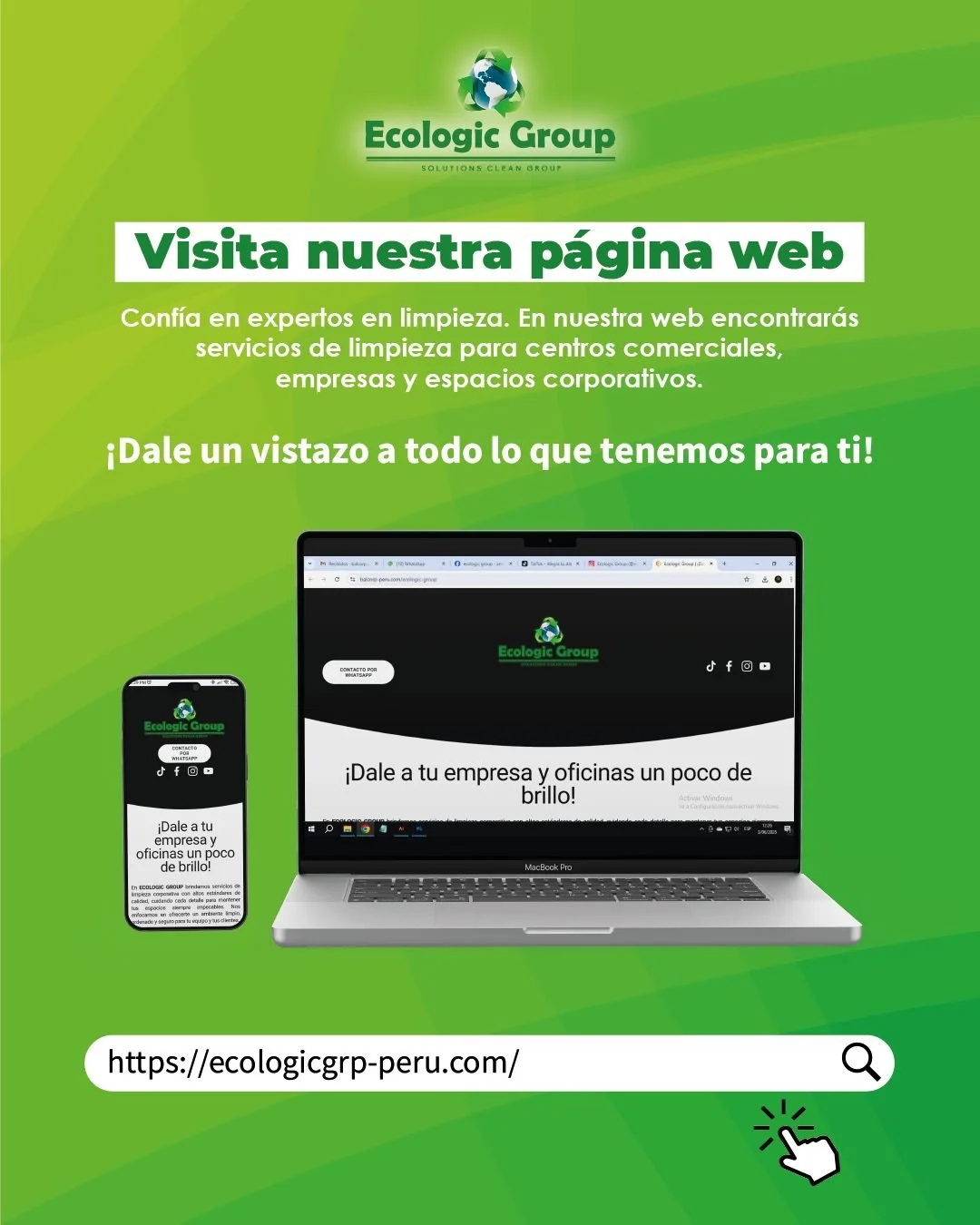 🌱 &iexcl;Conoce nuestros servicios de limpieza ecol&oacute;gica!
En Ecologic Group, ofrecemos soluciones de limpieza profesional para oficinas, empresas y espacios comerciales, priorizando el cuidado del medio ambiente.
✨ Descubre c&oacute;mo podemo