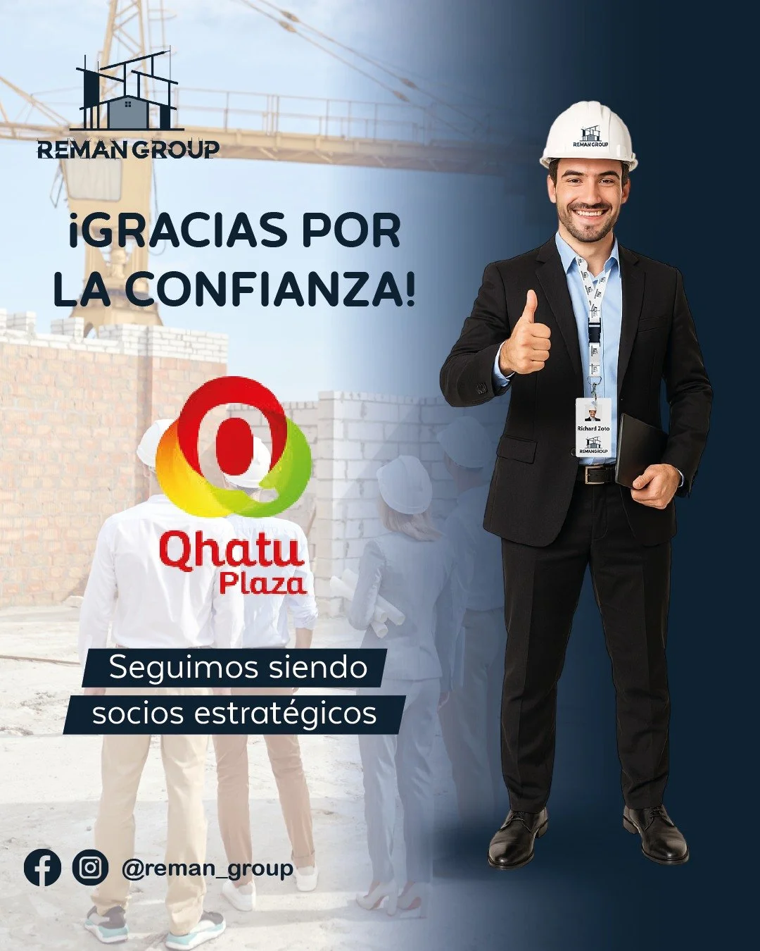 🏗️✨ &iexcl;Gracias Centro Comercial Qhatu Plaza por ser un aliado estrat&eacute;gico en el crecimiento de Reman Group! Su compromiso con la seguridad nos permite desarrollar proyectos m&aacute;s eficientes, confiables y sostenibles. 🔒🤝
Juntos segu