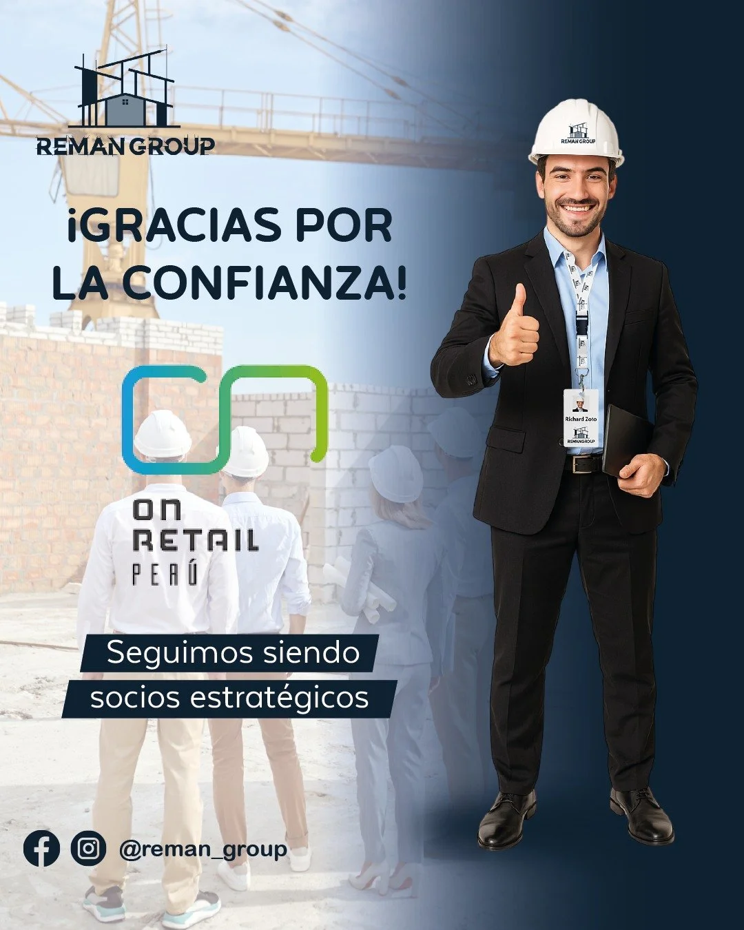 🏗️✨ &iexcl;Gracias ON RETAIL PER&Uacute; por ser un aliado estrat&eacute;gico en el crecimiento de Reman Group! Su compromiso con la seguridad nos permite desarrollar proyectos m&aacute;s eficientes, confiables y sostenibles. 🔒🤝
Juntos seguimos av