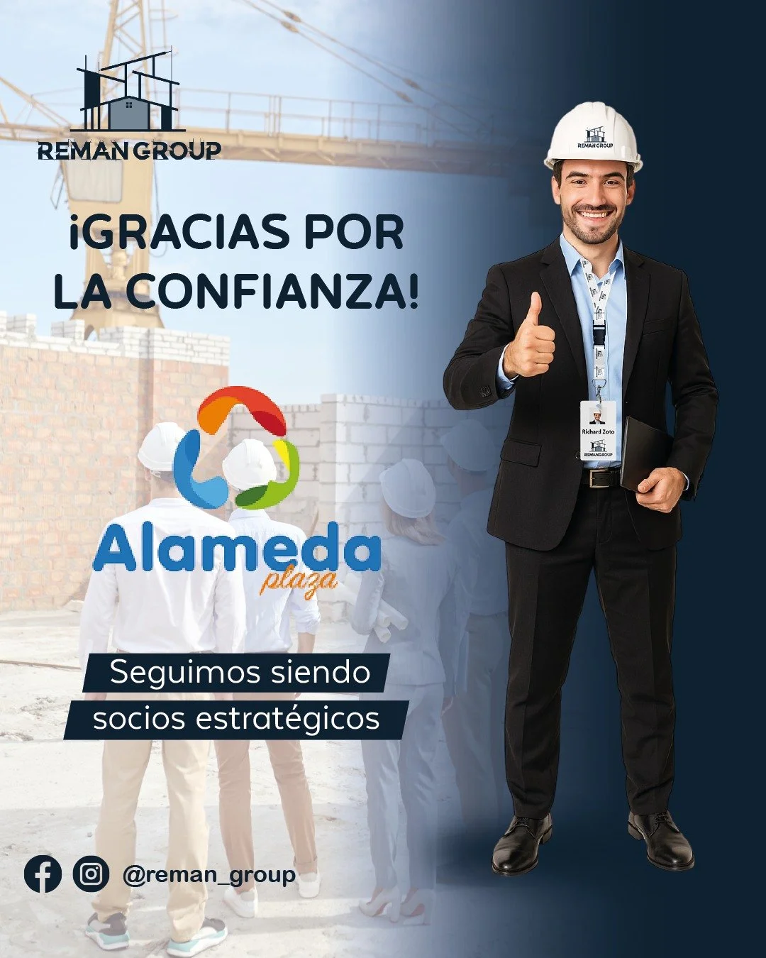 🏗️✨ &iexcl;Gracias Centro Comercial Alameda Plaza por ser un aliado estrat&eacute;gico en el crecimiento de Reman Group! Su compromiso con la seguridad nos permite desarrollar proyectos m&aacute;s eficientes, confiables y sostenibles. 🔒🤝
Juntos se