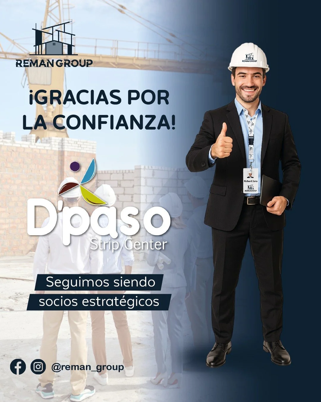 🏗️✨ &iexcl;Gracias Centro Comercial D'Paso Strip Center por ser un aliado estrat&eacute;gico en el crecimiento de Reman Group! Su compromiso con la seguridad nos permite desarrollar proyectos m&aacute;s eficientes, confiables y sostenibles. 🔒🤝
Jun