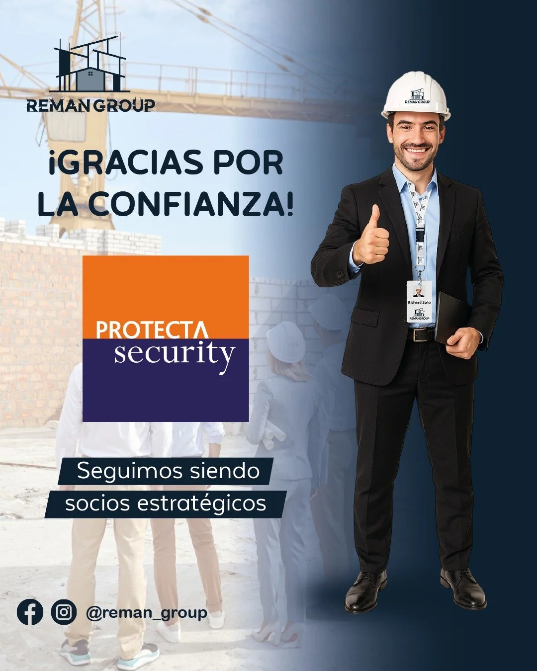 🏗️✨ &iexcl;Gracias PROTECTA SECURITY por ser un aliado estrat&eacute;gico en el crecimiento de Reman Group! Su compromiso con la seguridad nos permite desarrollar proyectos m&aacute;s eficientes, confiables y sostenibles. 🔒🤝
Juntos seguimos avanza