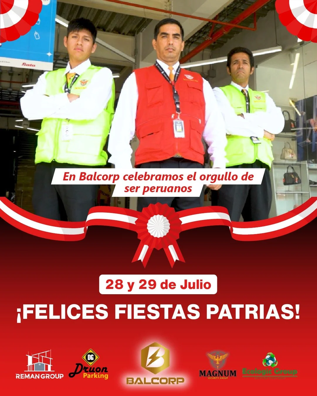 ❤️🤍 Celebramos contigo, Per&uacute;.
Hoy m&aacute;s que nunca, en Balcorp nos sentimos orgullosos de servir al pa&iacute;s con pasi&oacute;n, entrega y profesionalismo.
Desde la seguridad, la limpieza y el orden&hellip; seguimos apostando por un Per