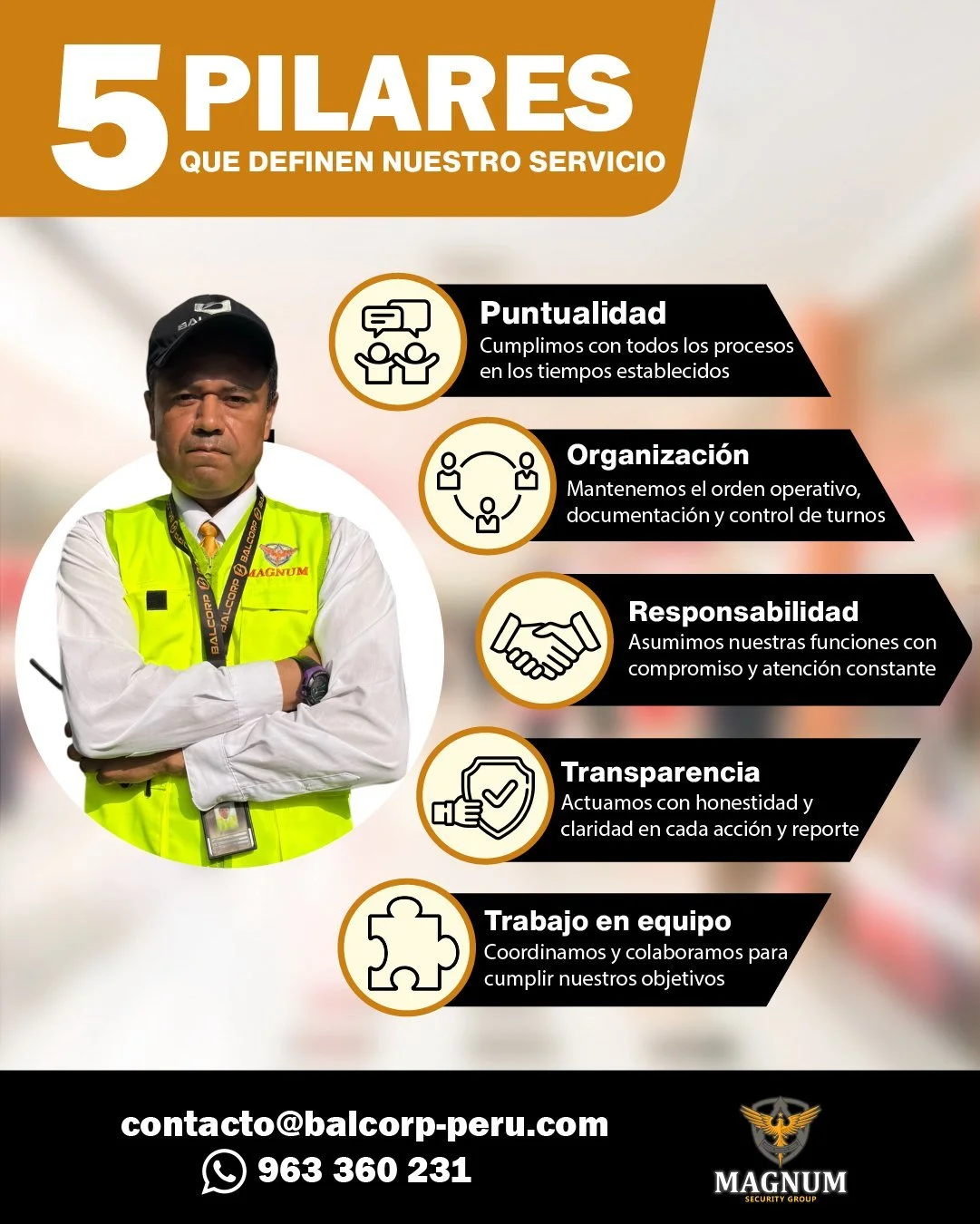 En Magnum Security Group trabajamos con base en principios firmes que garantizan un servicio confiable, eficiente y humano.
Nuestra prioridad: proteger lo que m&aacute;s valoras, con integridad y compromiso.
📲 Descubre m&aacute;s en: https://magnum-