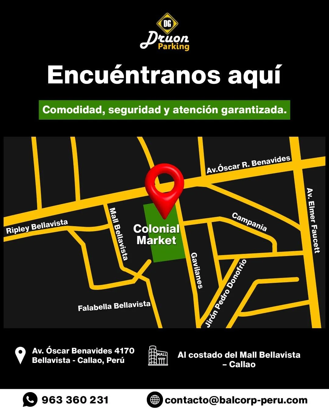 Tu veh&iacute;culo merece el mejor cuidado y seguridad. 🚗✨
Estamos ubicados en el Centro Comercial Colonial Market,
📍Av. &Oacute;scar Benavides 4170, Bellavista &ndash; Callao, al costado del Mall Bellavista.

Ven y disfruta de comodidad, seguridad