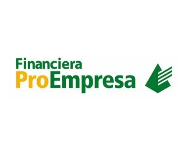 Logotipo de Financiera ProEmpresa con texto en verde y naranja y un ícono de flecha