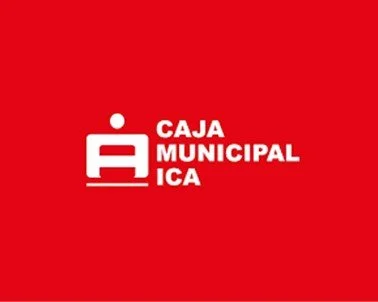 Logo de una caja municipal con un símbolo blanco y texto en fondo rojo