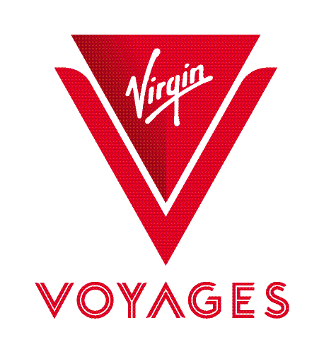 Virgin Voyages logo with a red inverted triangle and the words 'Virgin' and 'VOYAGES'