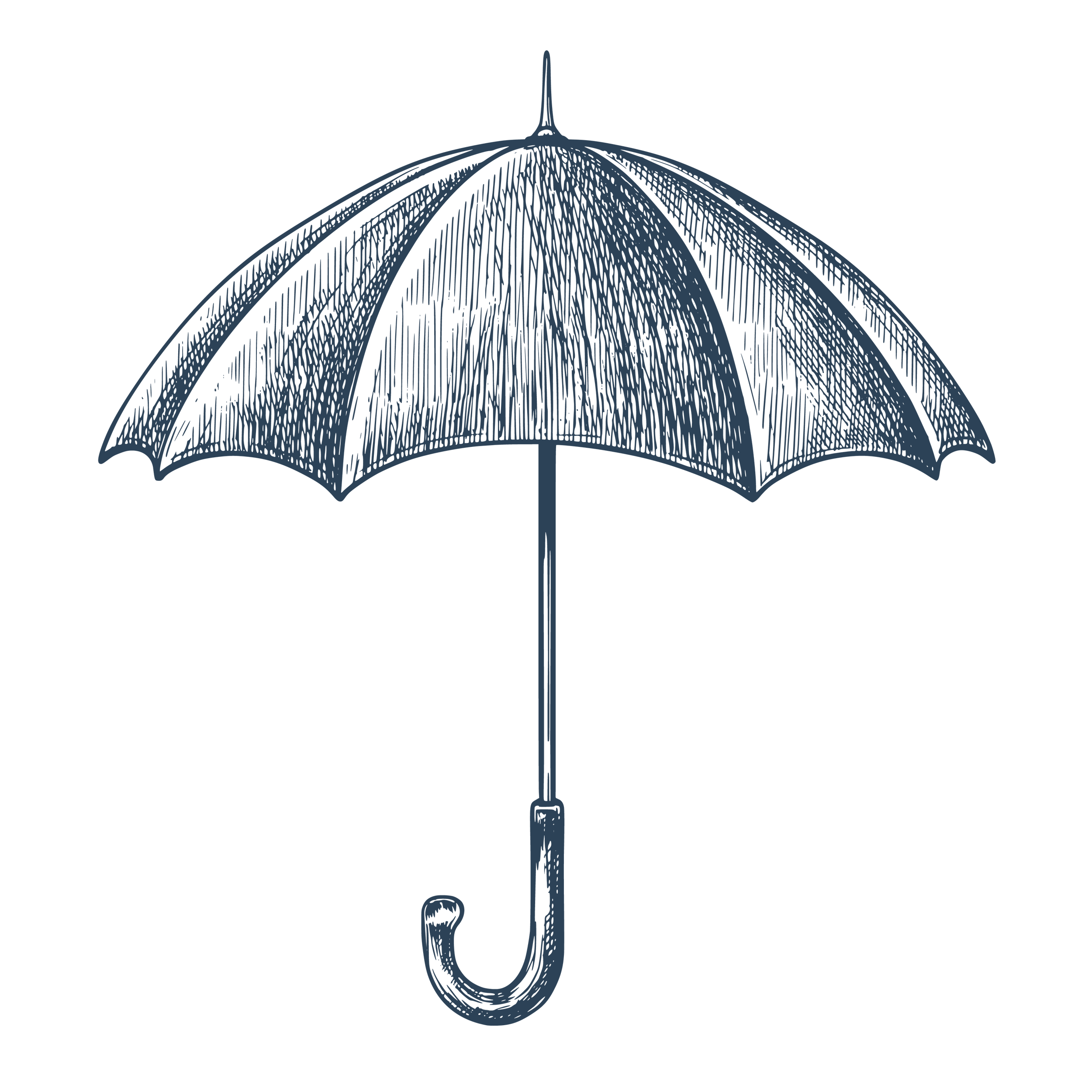 A sketch of an umbrella representing support provided by the unpunctual while a client is traveling.