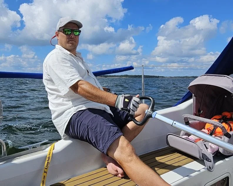 Sailing is a family affair, as Sami Kuniala sails together with his wife and their two young children.