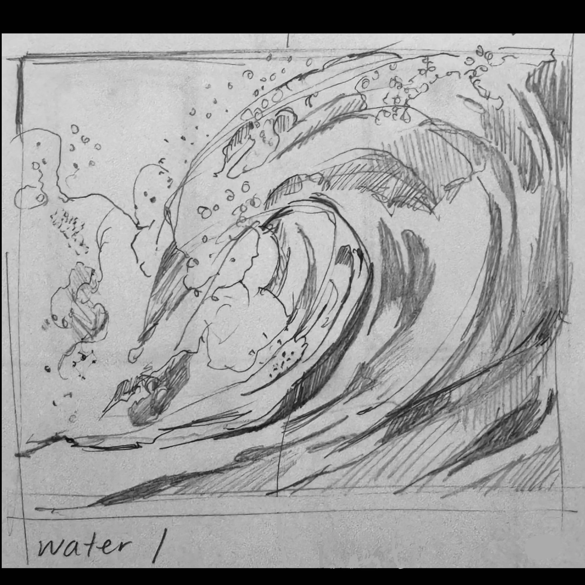 water drawing, sketch, pencil