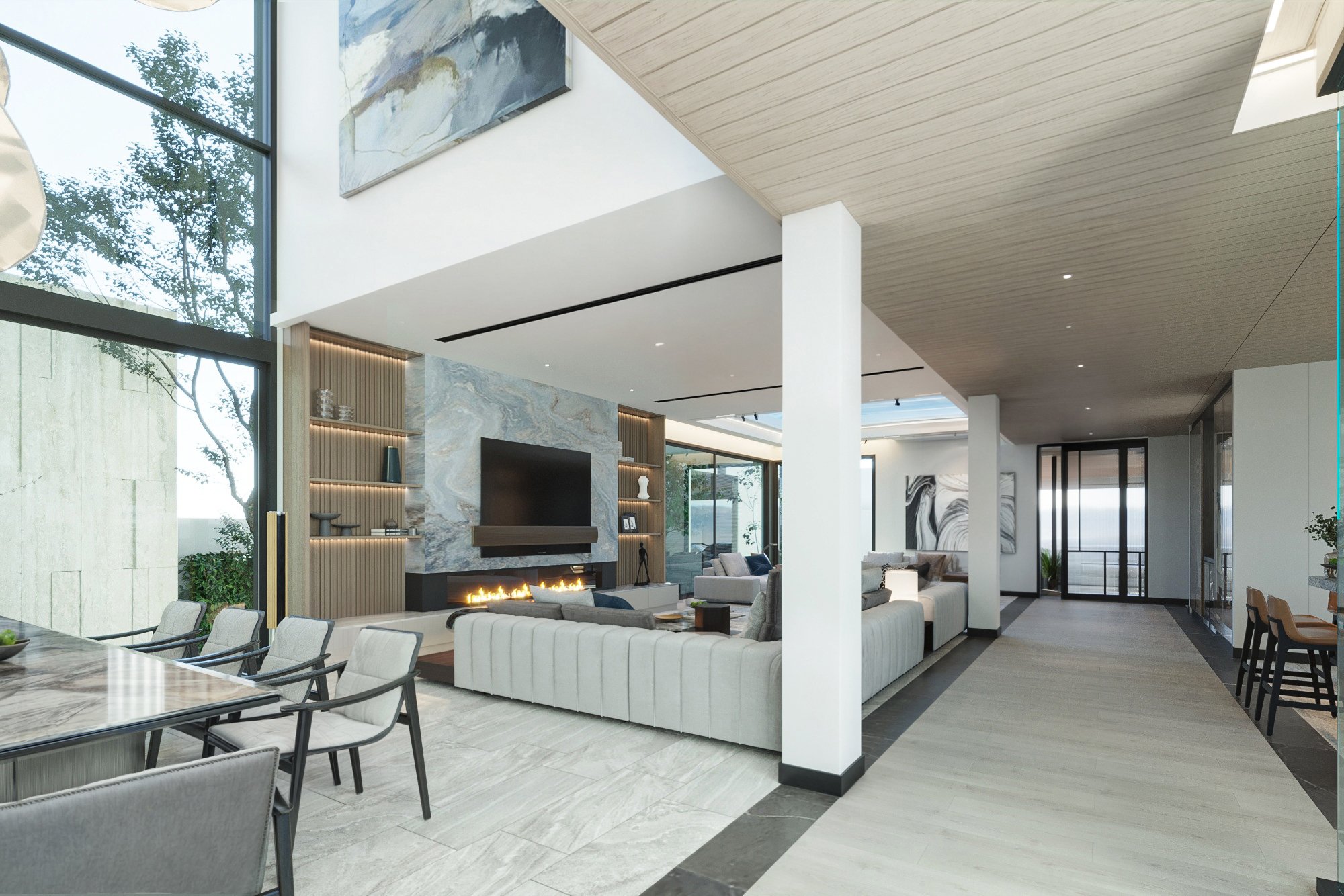 Contemporary 8-bedroom villa interior with spacious open-plan living and natural light throughout.