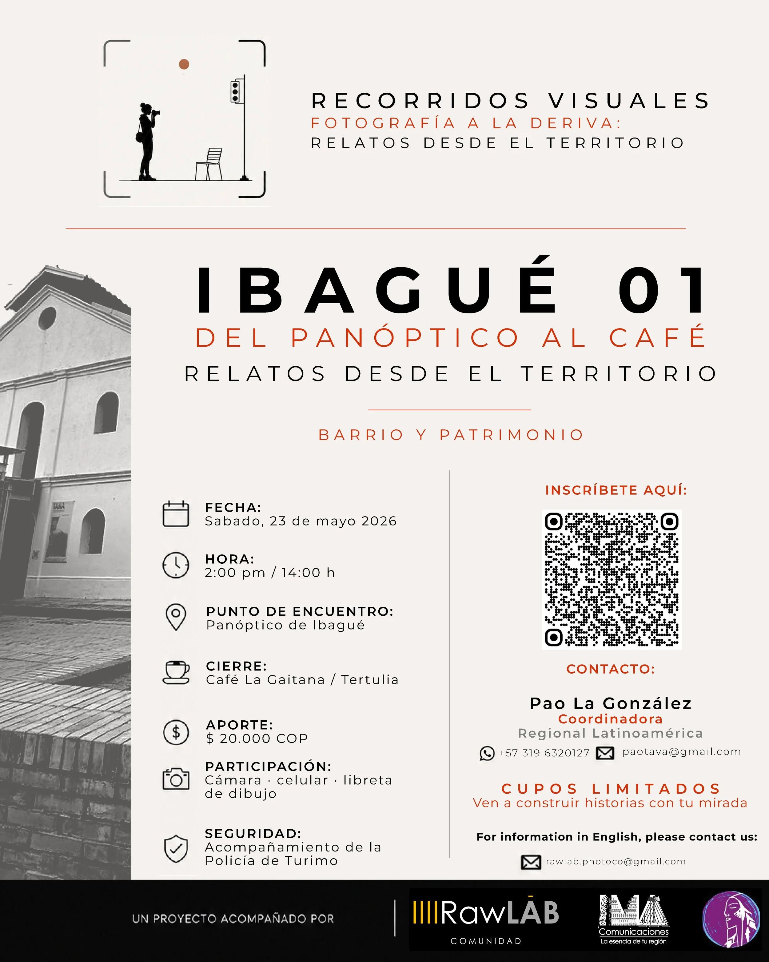 Ibagué 01 / Del Panóptico al café Un recorrido visual entre memoria, arquitectura, encuentros y escenas cotidianas. Caminaremos la ciudad cámara en mano, construyendo relatos desde el territorio.