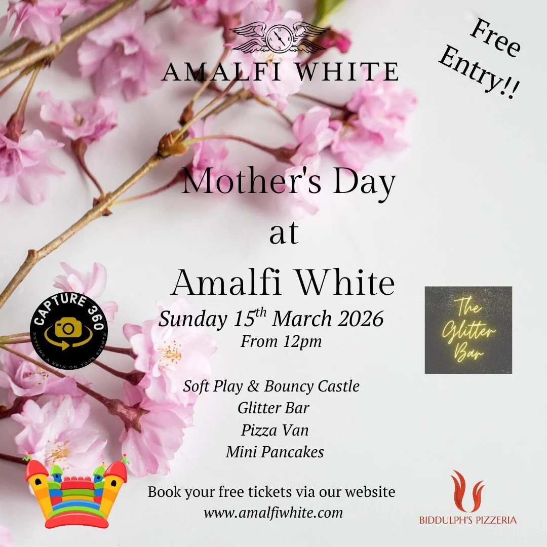 Your March &amp; April at Amalfi White is looking busy... 🥂✨

We have a packed calendar of events coming up, from family fun days to glamorous wedding inspiration and live music in the Ballroom. Here is what&rsquo;s on:

💐 Mothering Sunday | March 
