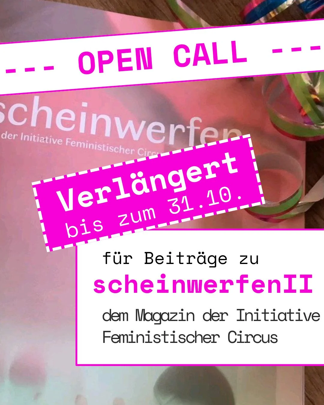 Dear all,
we are prolonging the deadline of our open call for the magazine to the 31st of October! Thank you to everyone who sent something in so far, we have received some very nice, deep, interesting and inspiring contributions already.
Were you st