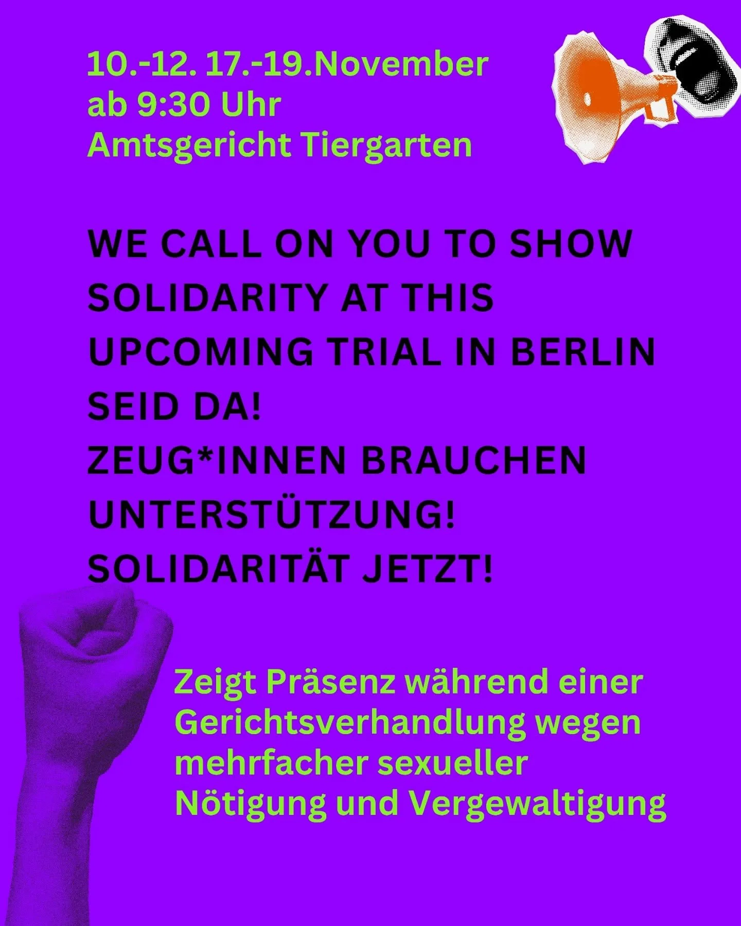 Dear Circus Community,

In the coming weeks, a court case will be held in Berlin concerning

multiple counts of sexual assault and rape. Several

victims will testify as witnesses, including a person from the dance and circus scene who has been waiti