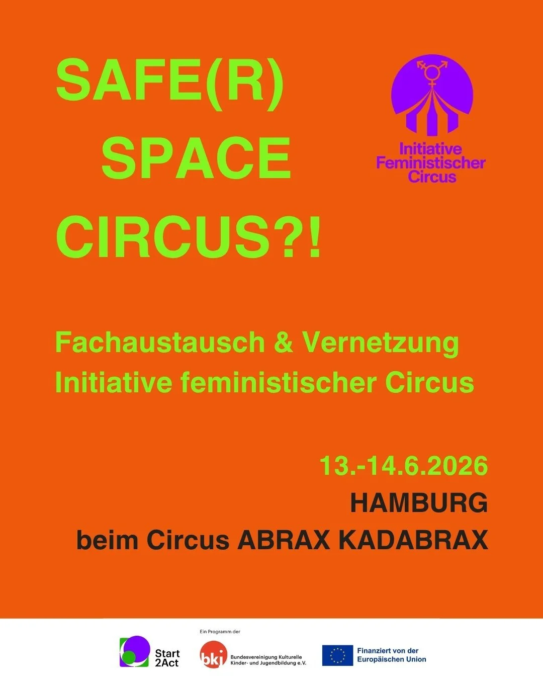 ⭐ Aufgepasst: Hier kommt das Programm unserer Fachtagung am 13. und 14.Juni⭐
Die Veranstalltung findet in Hamburg beim Circus Abrax Kadabrax statt. Die Teilnahme ist kostenlos.
Meldet euch jetzt an &uuml;ber den Link in unserer Bio. Es erwarten euch 