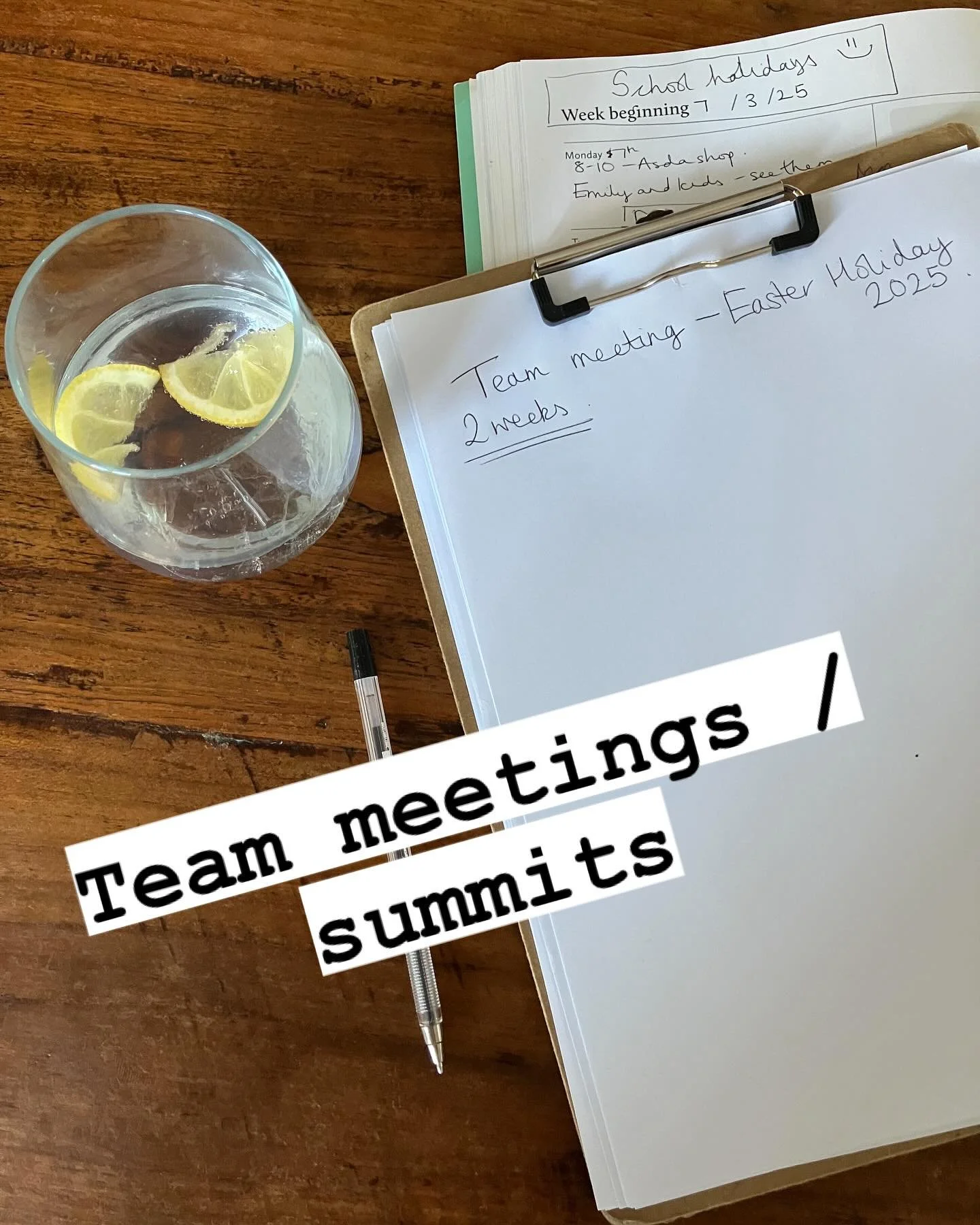Before a longer holiday or a change of routine we find it helpful to gather for a team meeting or summit. 
This evening we planned out the next two weeks. Talked about individual responsibilities, made sure we all knew how we were contributing to the