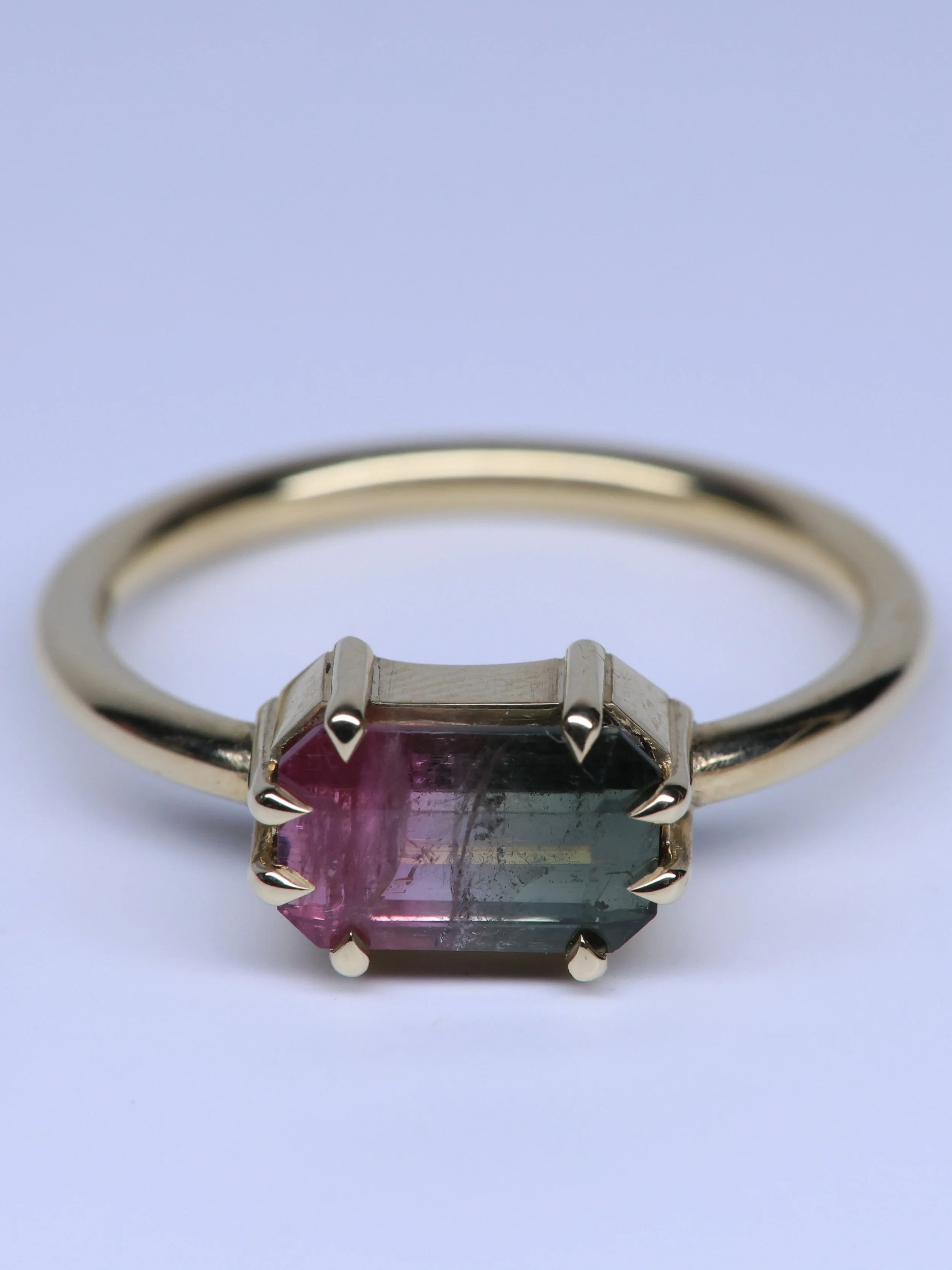 Watermelon Tourmaline East to West set ring #2