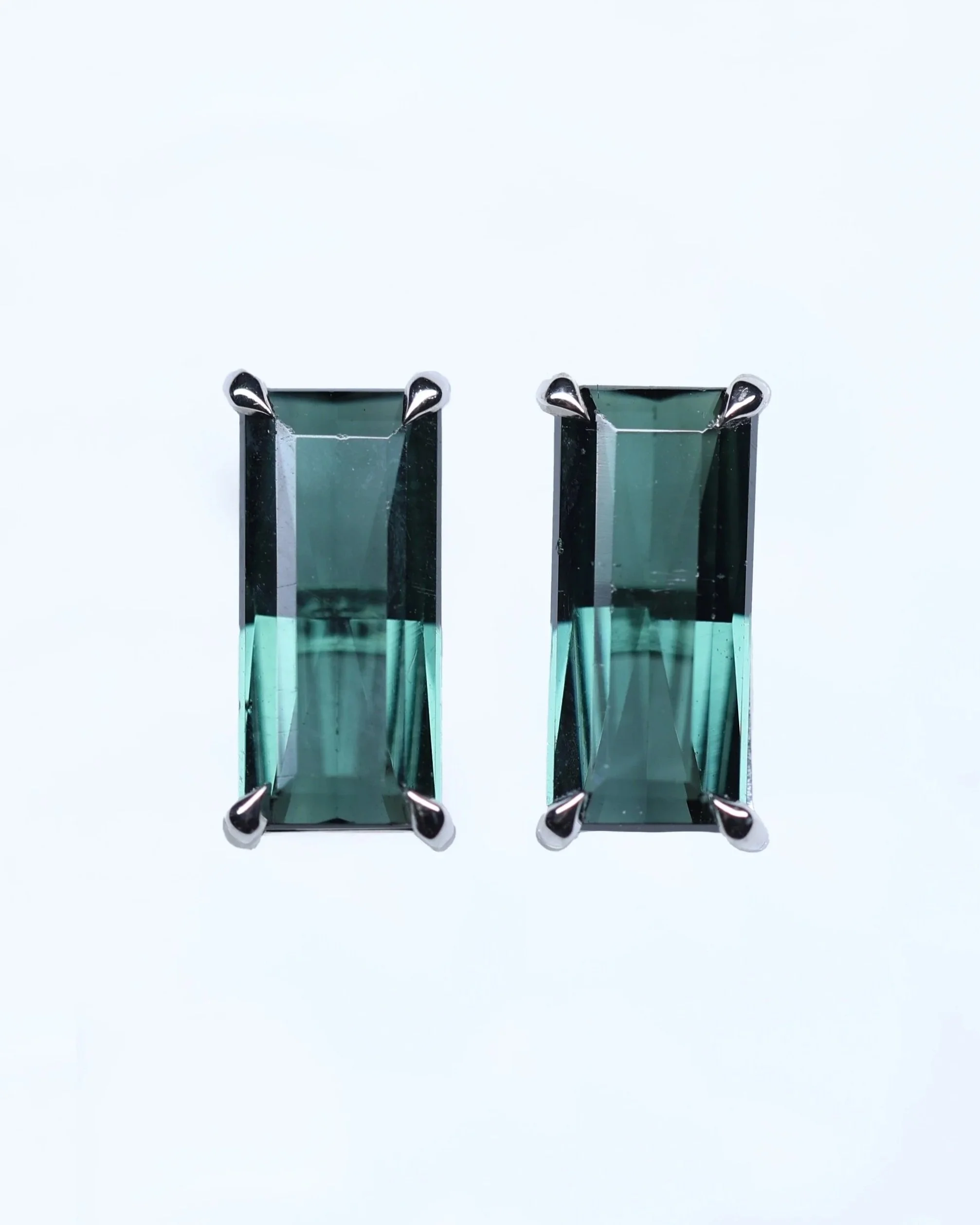 Teal Tourmaline Baguette Studs .