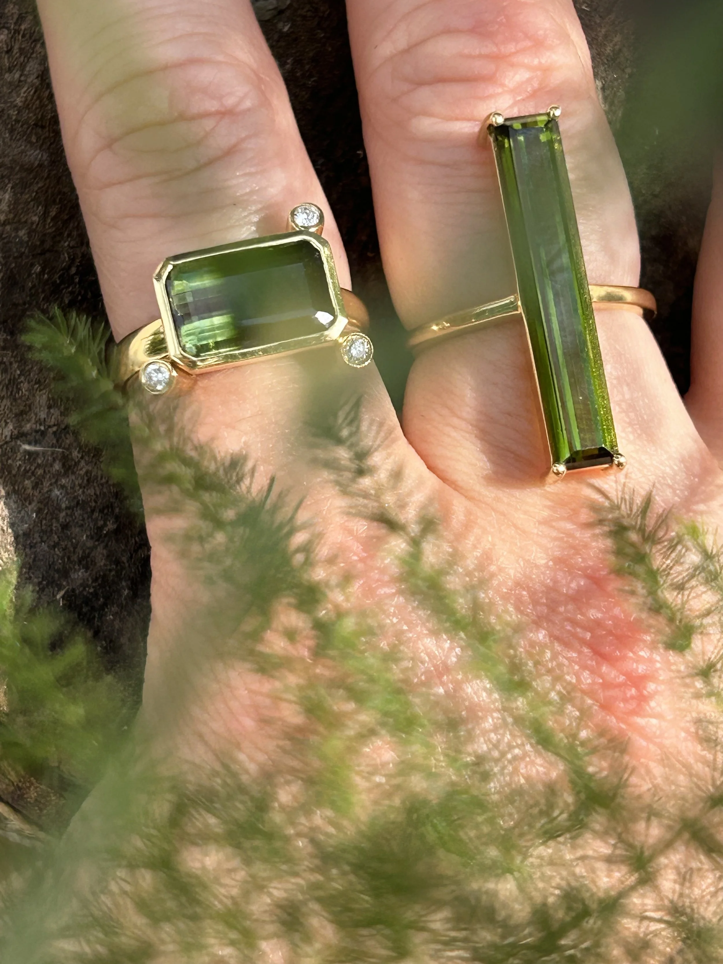 The Serafina Ring and The Forest Green Tourmaline gold ring