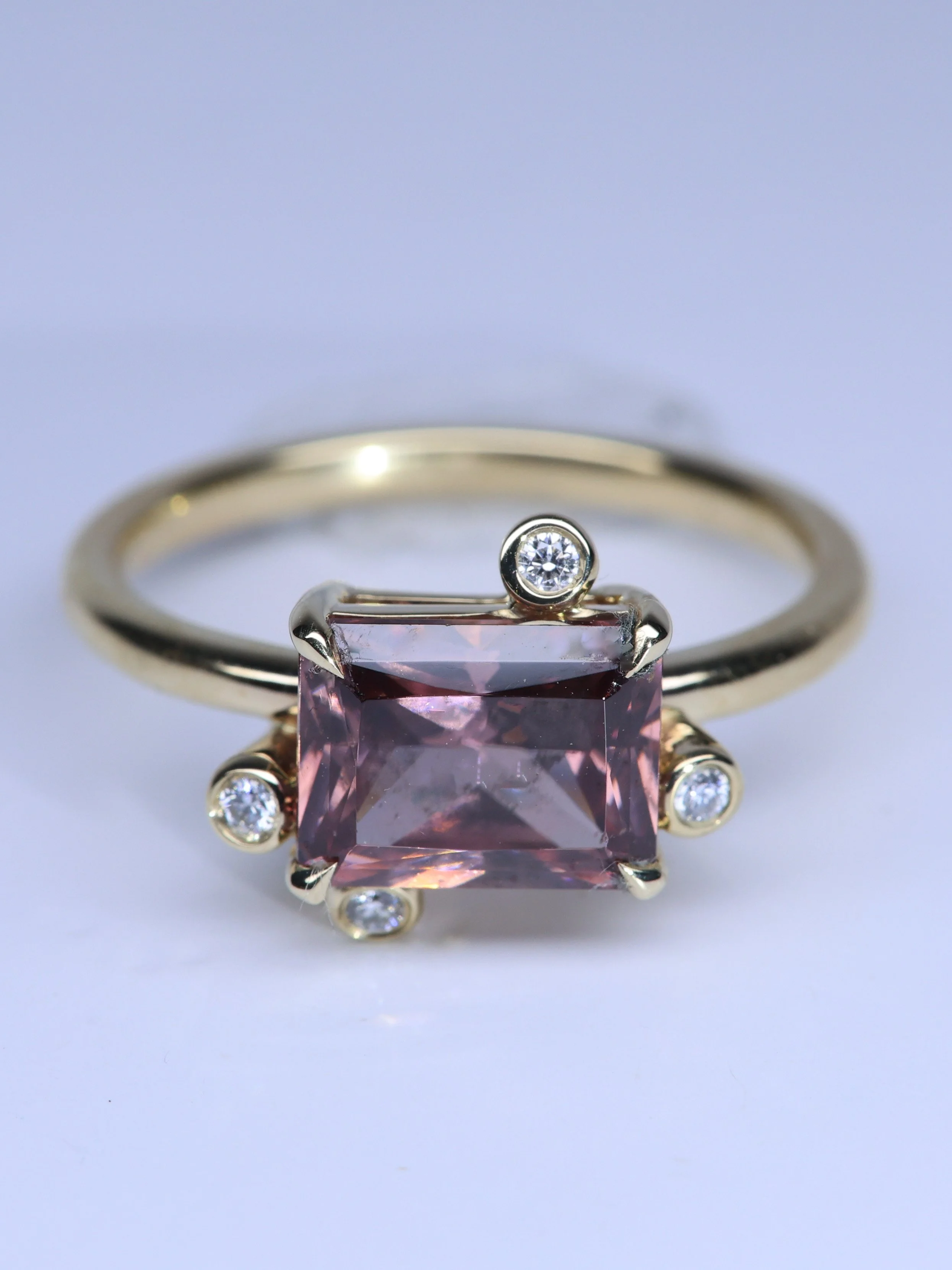 Pink Zircon And Diamond Ring.