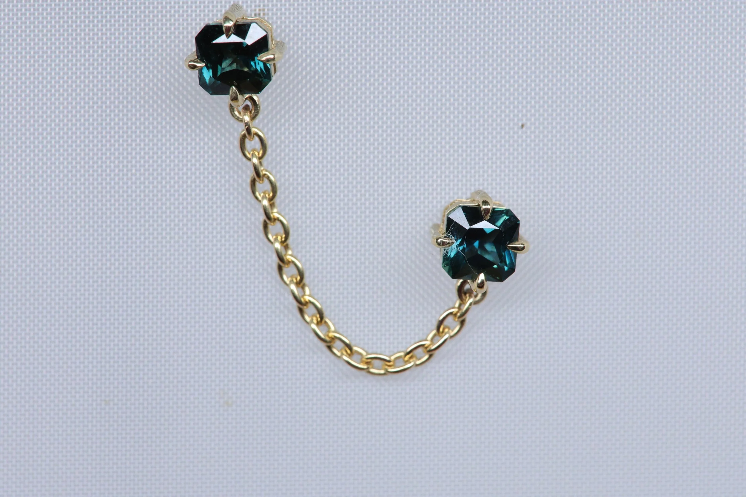 Radiant Teal Sapphires with chain Studs