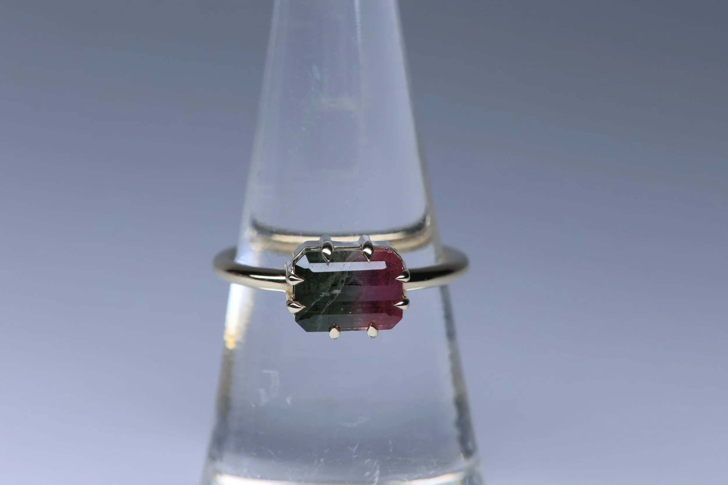 Watermelon Tourmaline west to east set ring #2